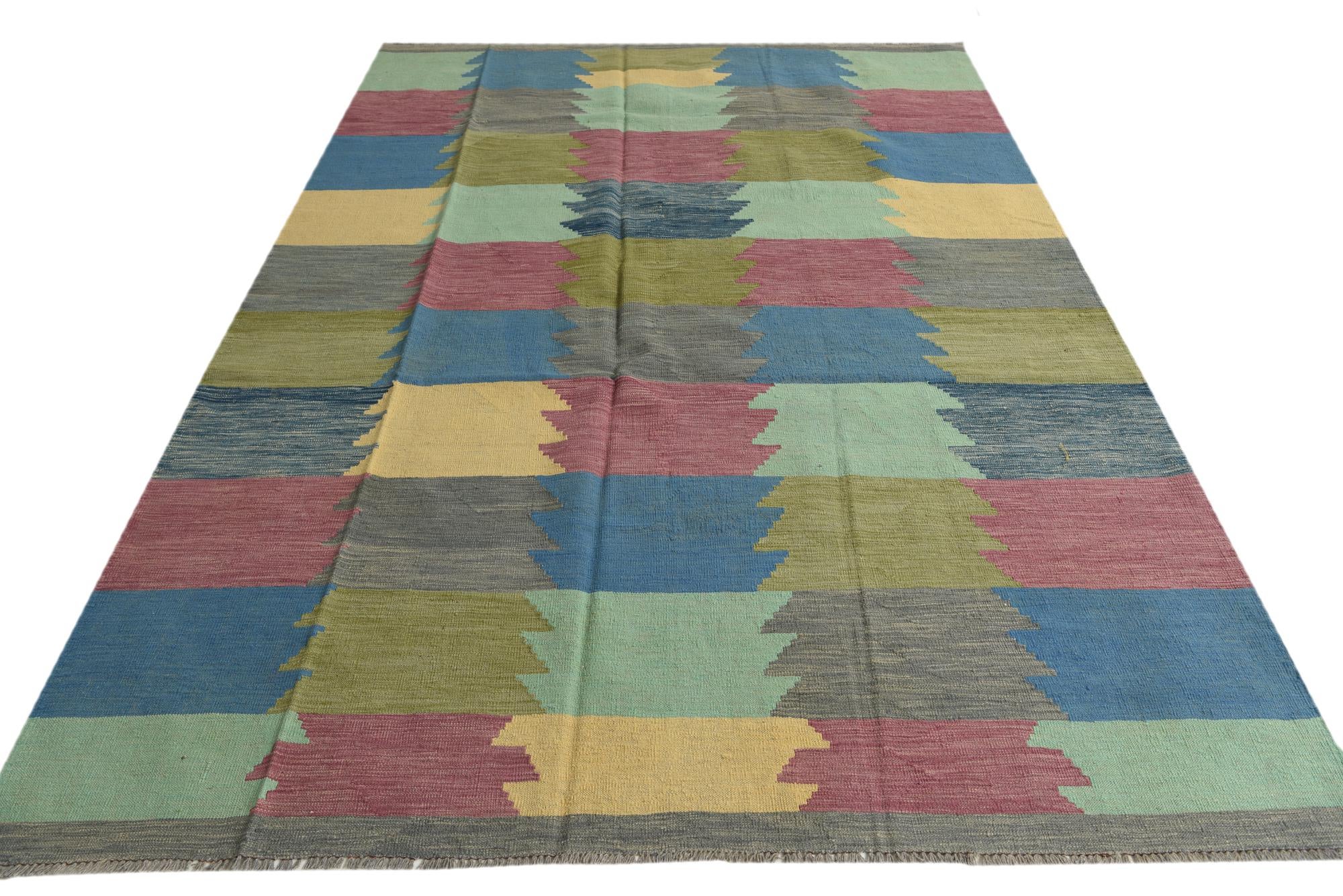 6' 7 x 9' 4 Hand Woven Kilim Modern Wool Rug