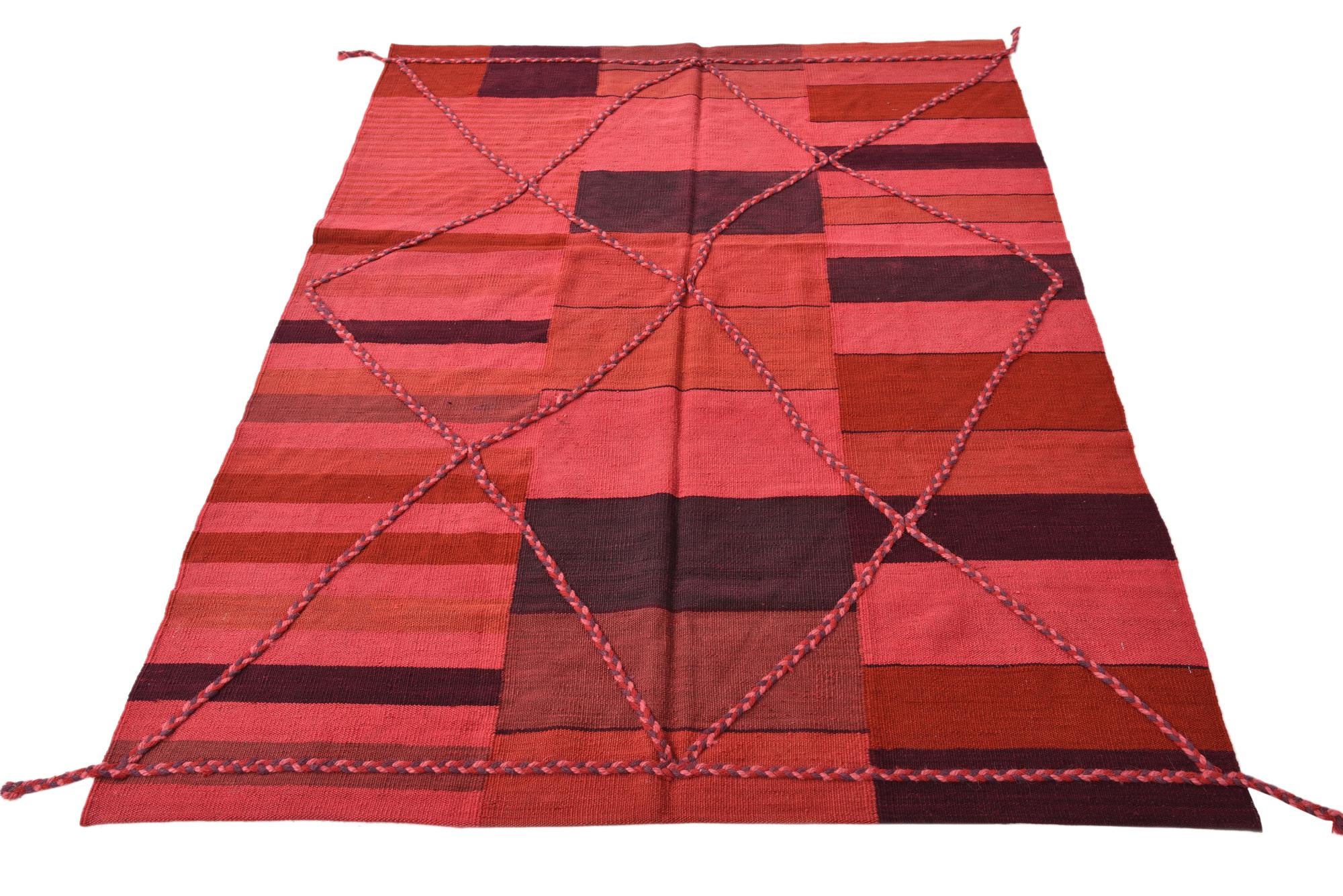 4' 8 x 6' 4 Hand Woven Kilim Modern Wool Rug