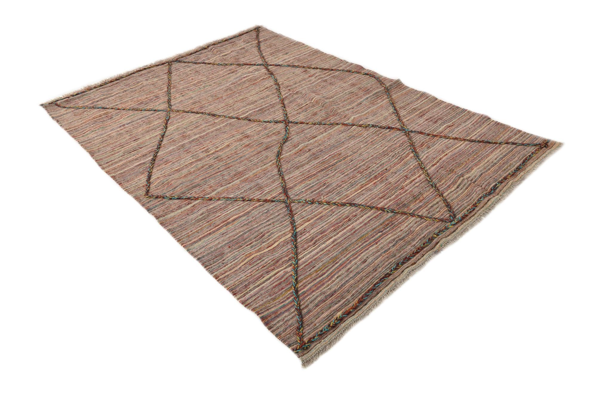 5' 4 x 7' 9 Hand Woven Kilim Modern Wool Rug