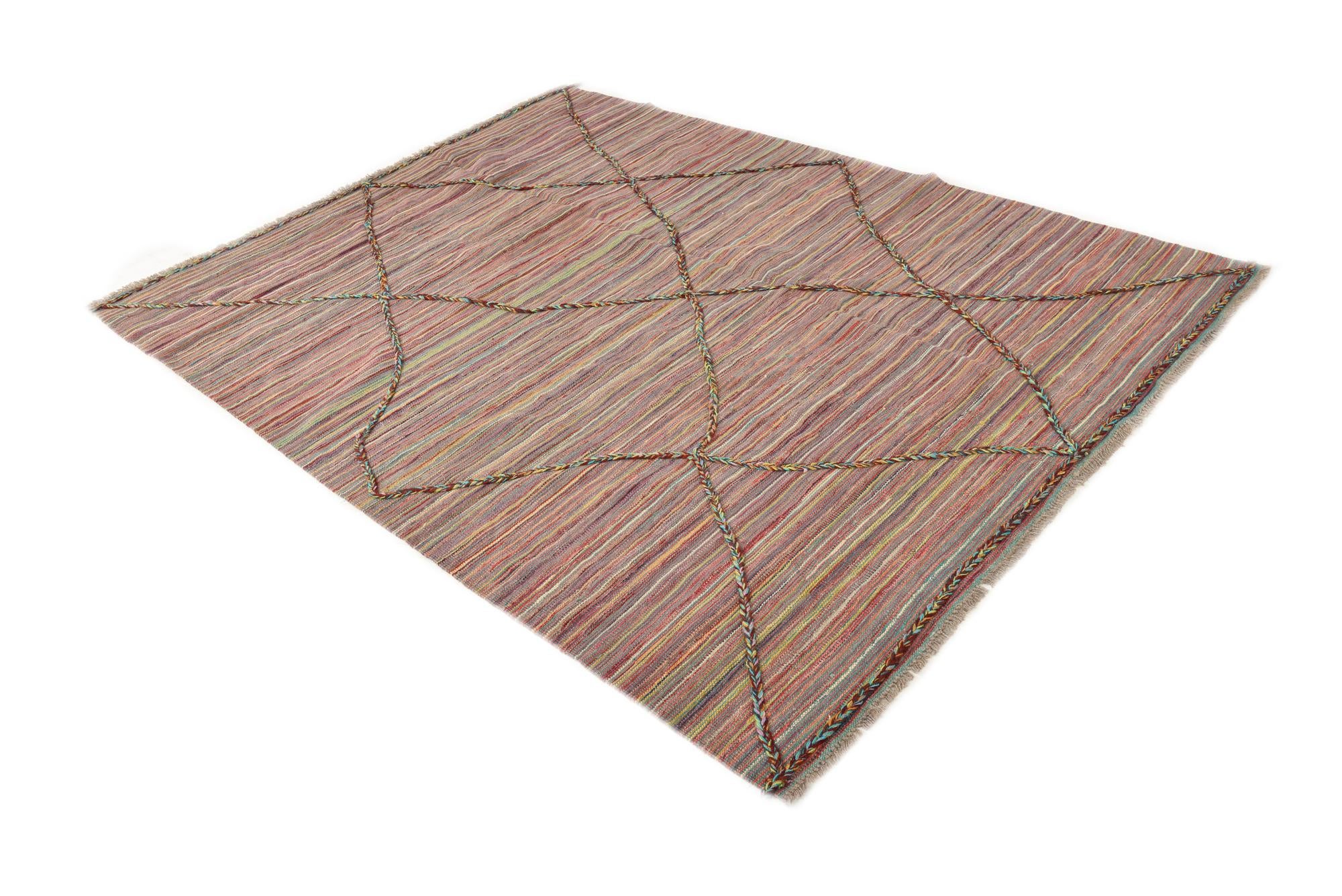 6' x 7' 10 Hand Woven Kilim Modern Wool Rug