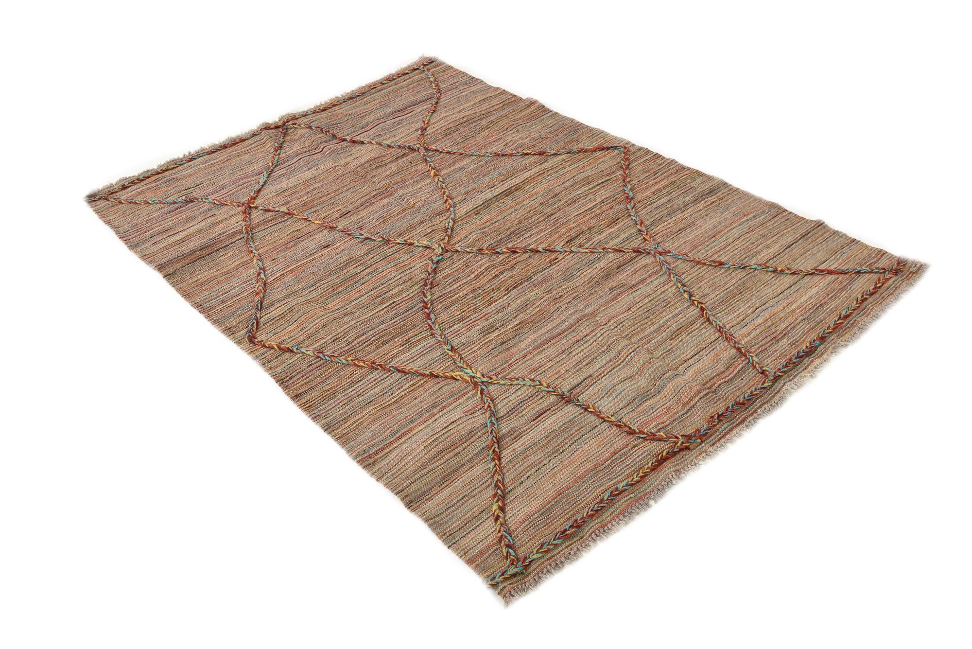 4' 4 x 6' 6 Hand Woven Kilim Modern Wool Rug