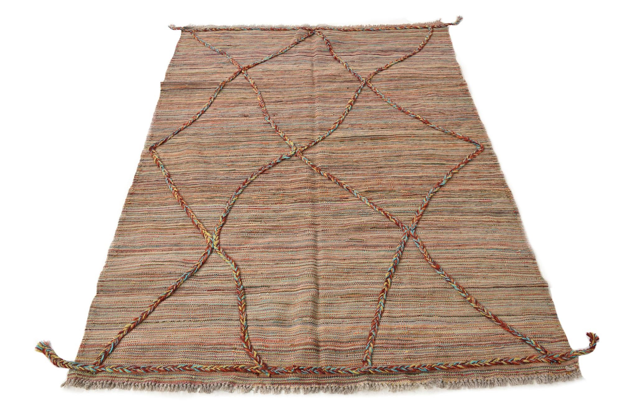 4' 4 x 6' 6 Hand Woven Kilim Modern Wool Rug