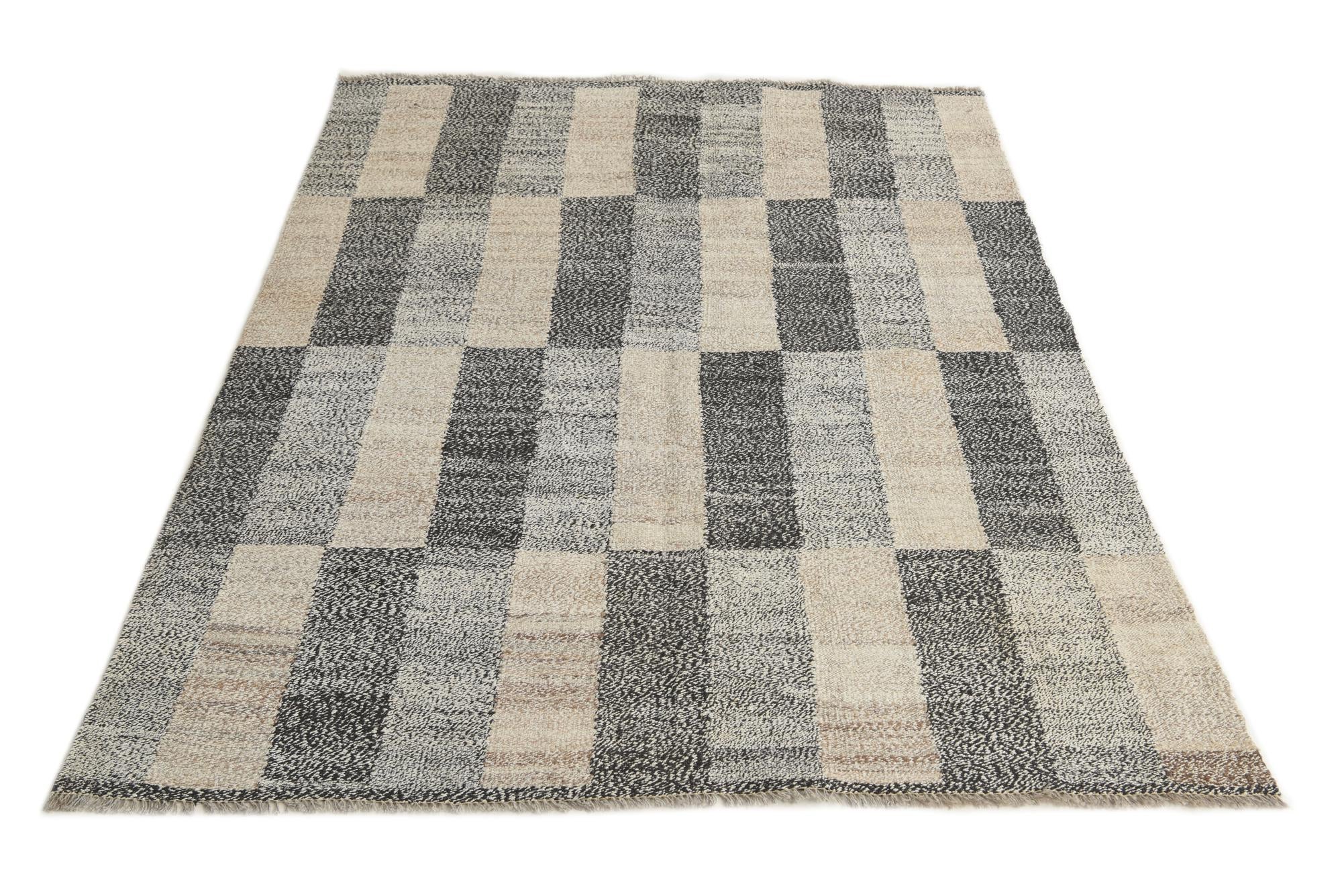 4' 10 x 6' 4 Hand Woven Kilim Modern Wool Rug