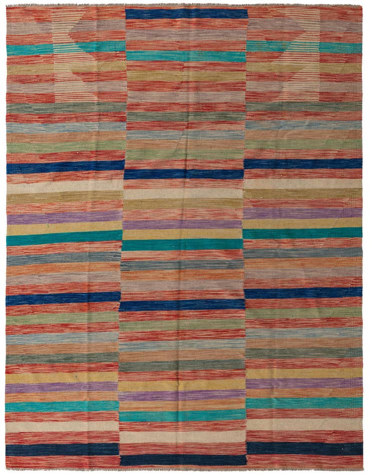 Detail image of 6' 6 x 9' 10 Hand Woven Kilim Modern Wool Rug