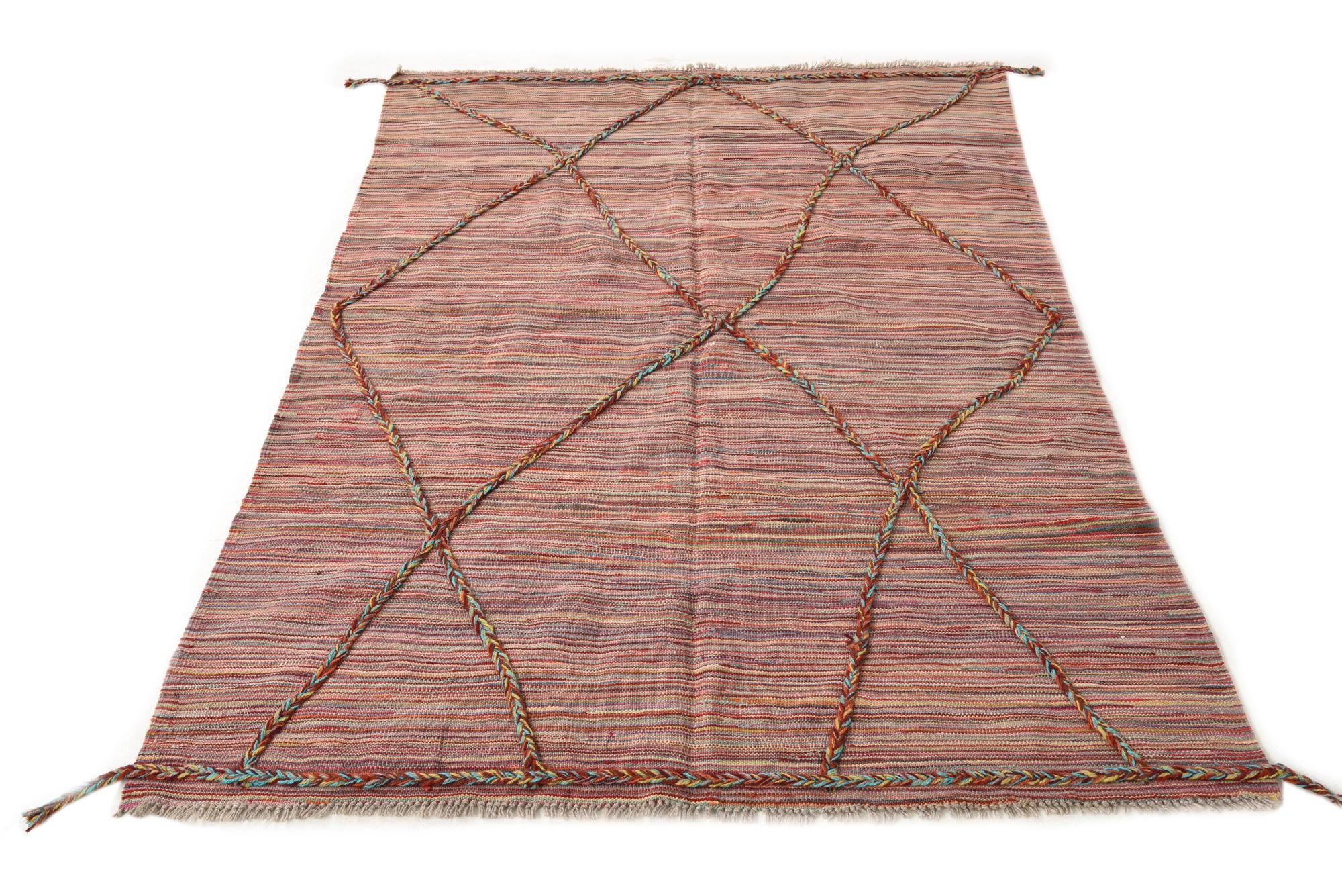 4' 7 x 6' 4 Hand Woven Kilim Modern Wool Rug