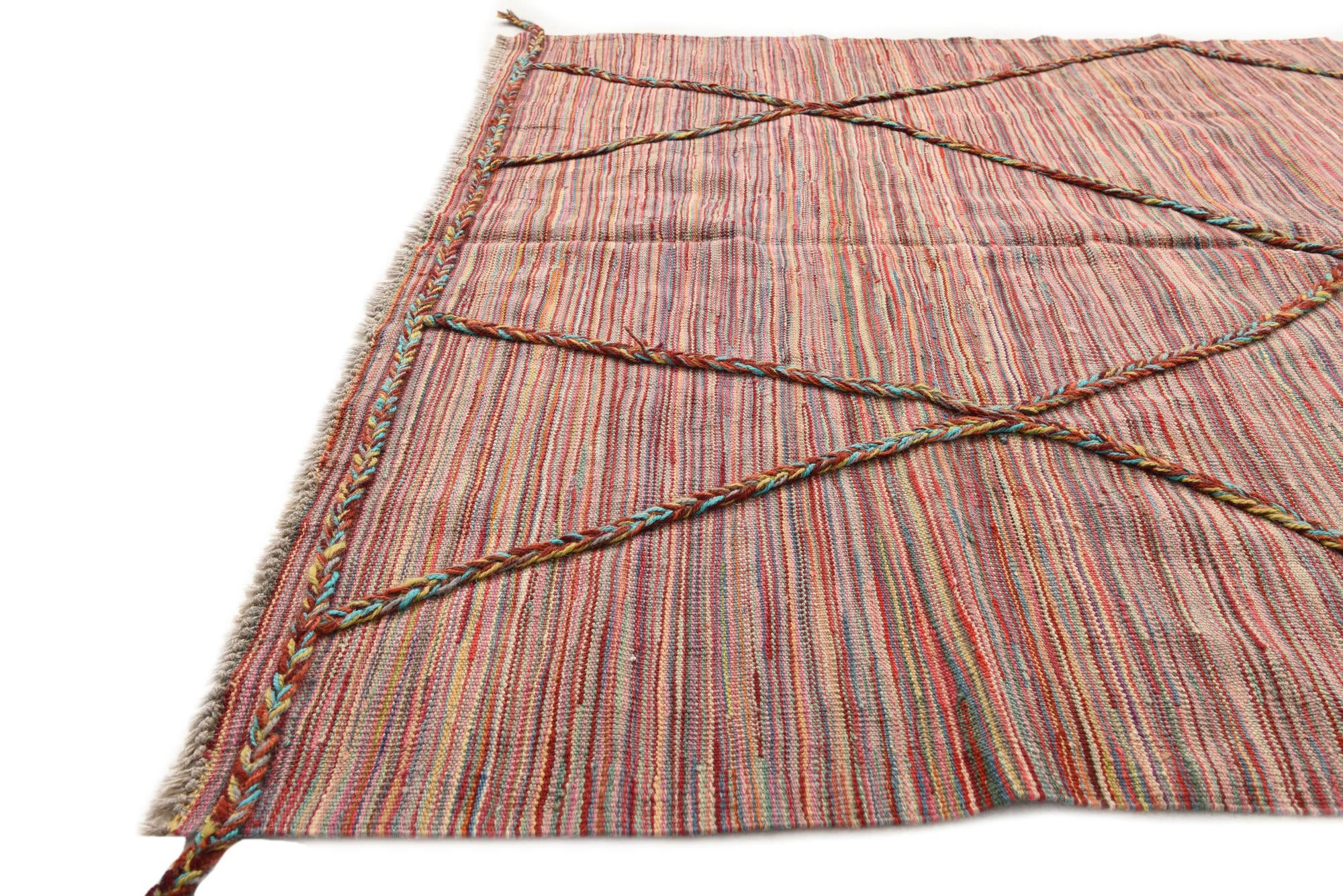 4' 7 x 6' 4 Hand Woven Kilim Modern Wool Rug