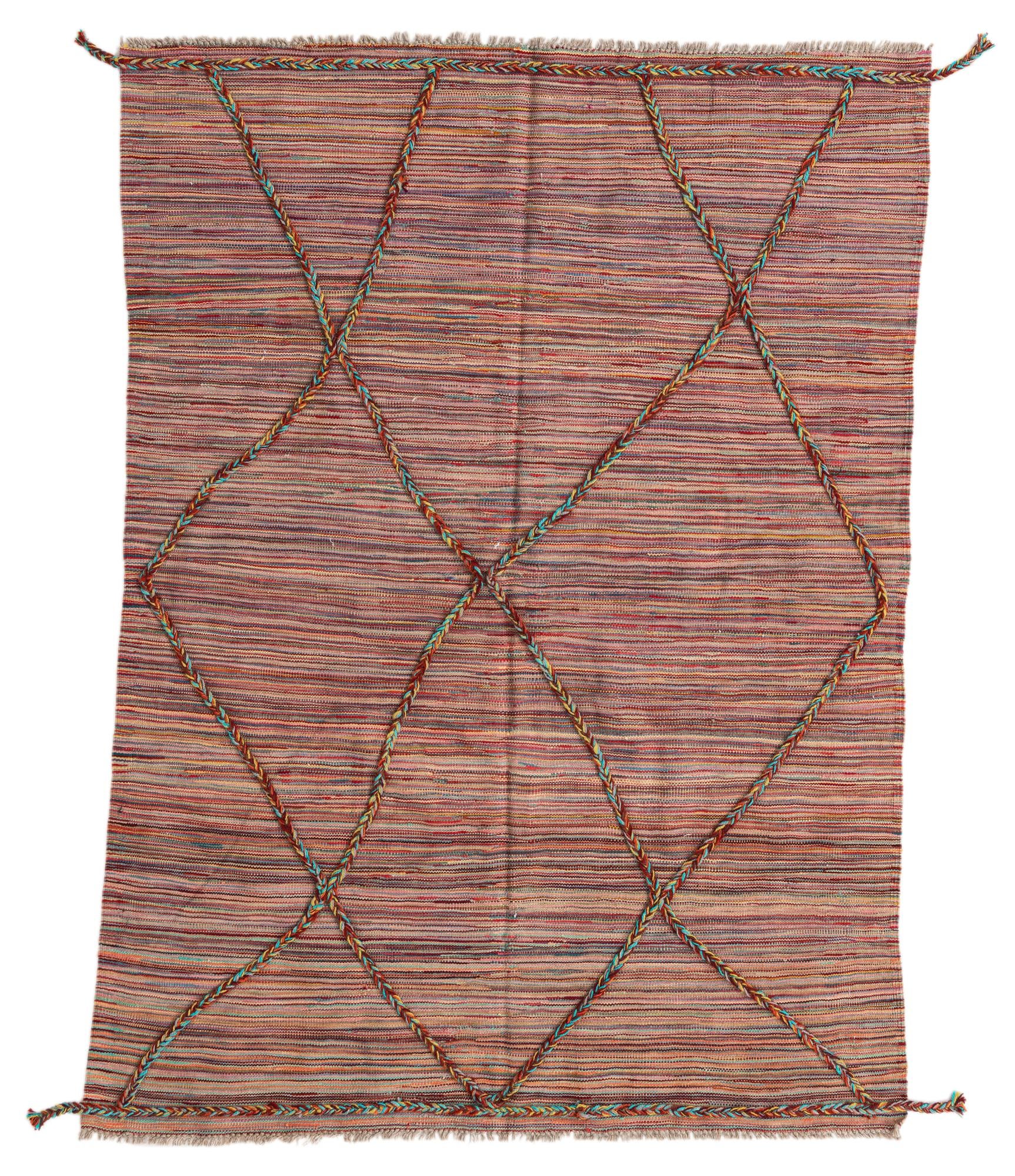 4' 7 x 6' 4 Hand Woven Kilim Modern Wool Rug