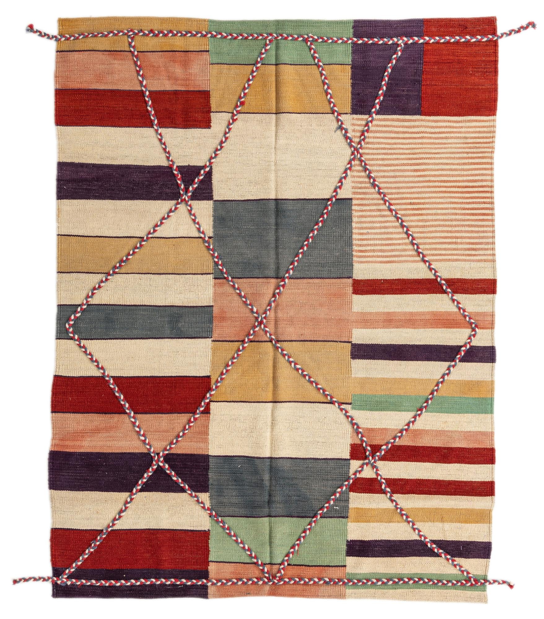 4' 8 x 6' 2 Hand Woven Kilim Modern Wool Rug