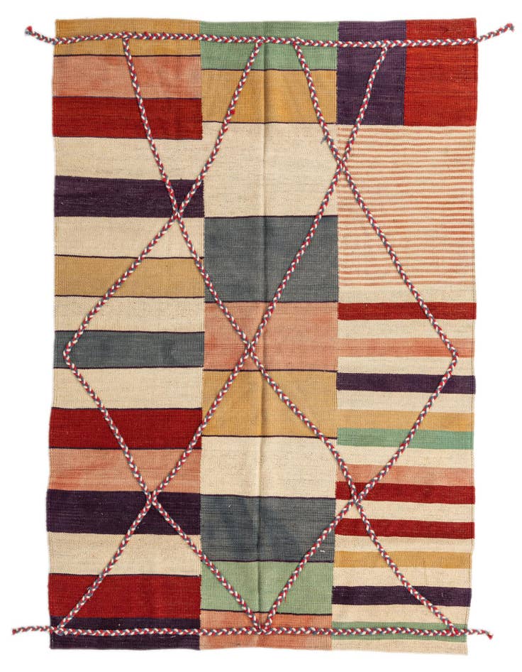 Detail image of 4' 8 x 6' 2 Hand Woven Kilim Modern Wool Rug