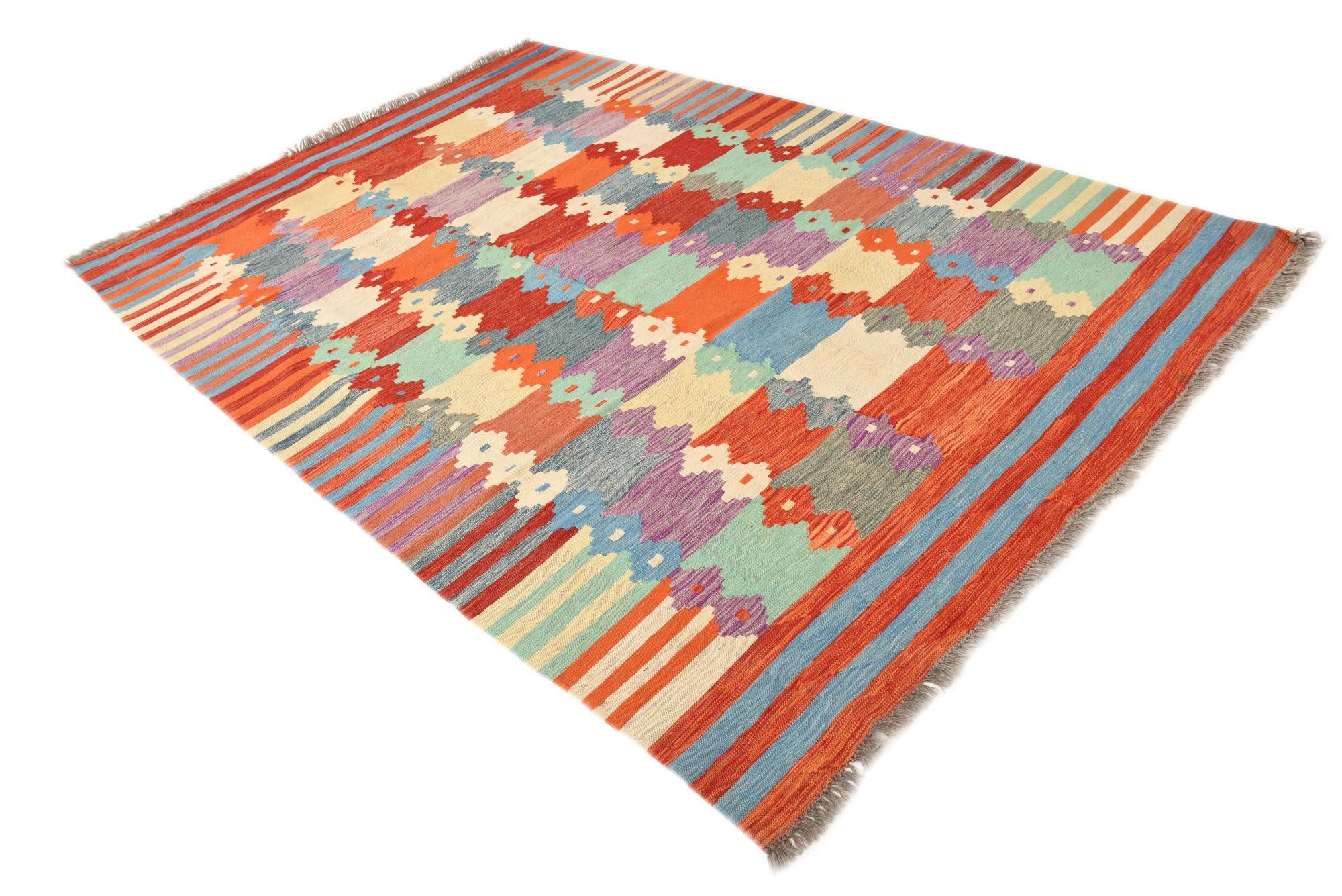 6' 7 x 9' 5 Hand Woven Kilim Modern Wool Rug