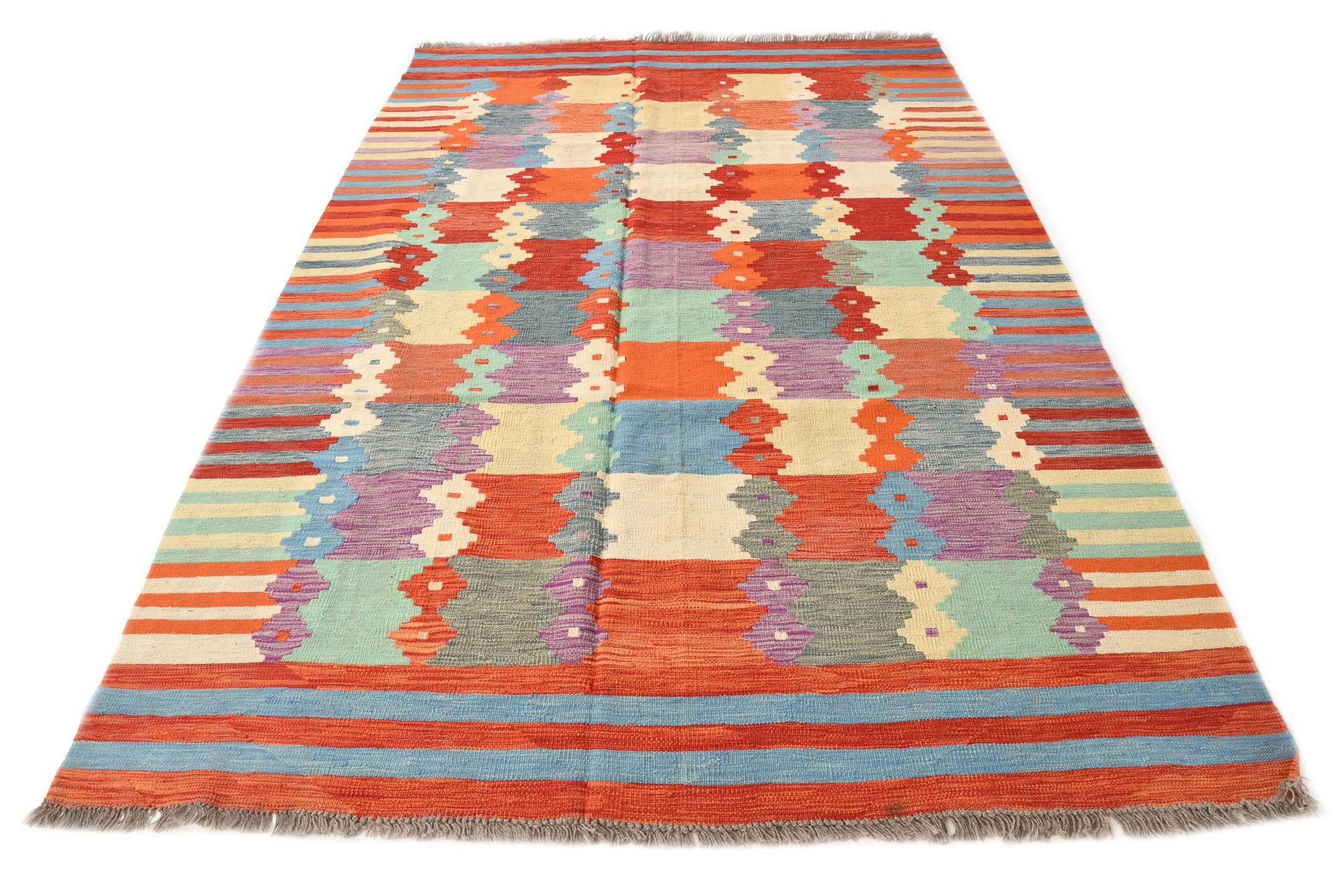 6' 7 x 9' 5 Hand Woven Kilim Modern Wool Rug