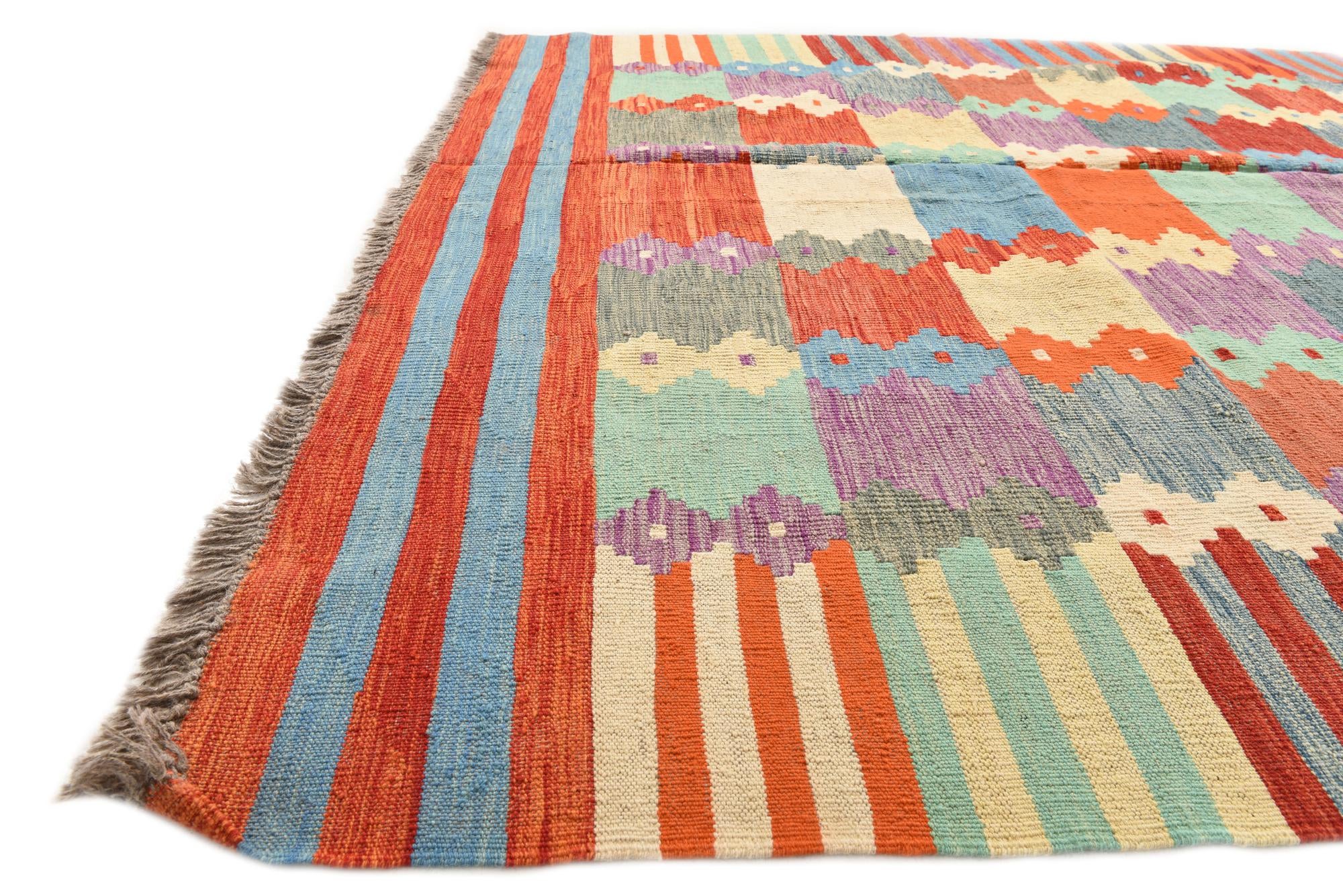 6' 7 x 9' 5 Hand Woven Kilim Modern Wool Rug