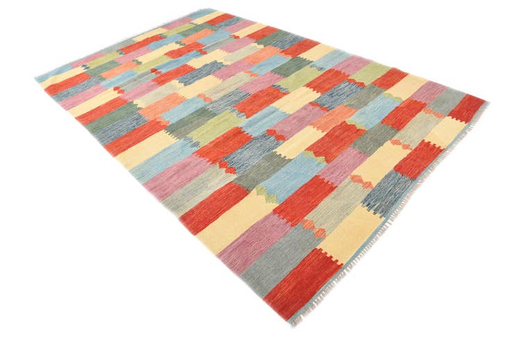 Detail image of 6' 6 x 9' 10 Hand Woven Kilim Modern Wool Rug