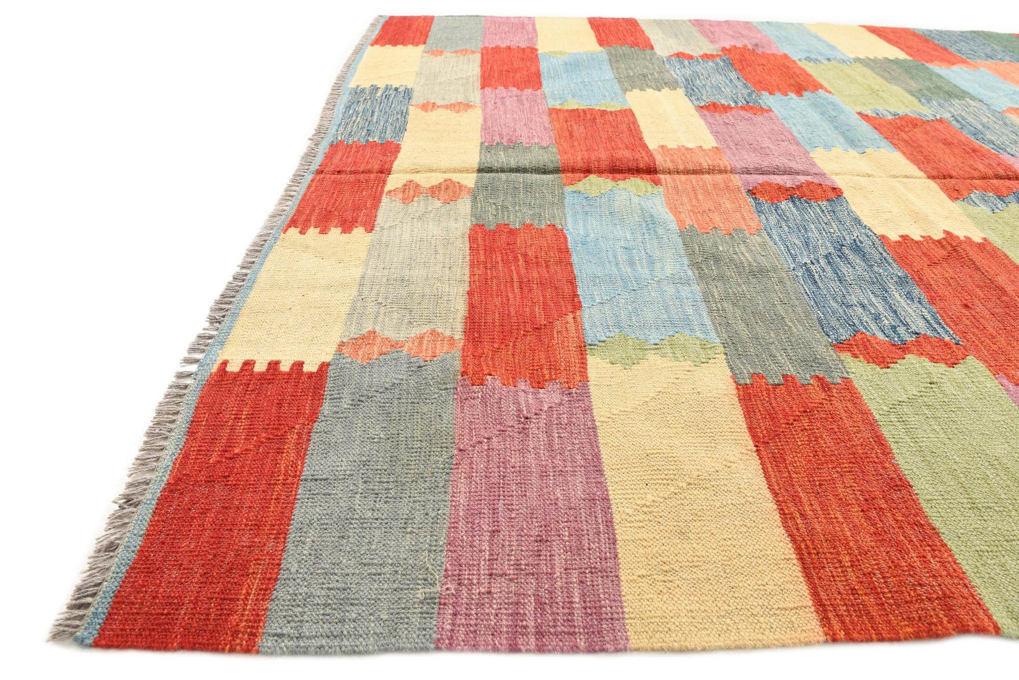 6' 6 x 9' 10 Hand Woven Kilim Modern Wool Rug