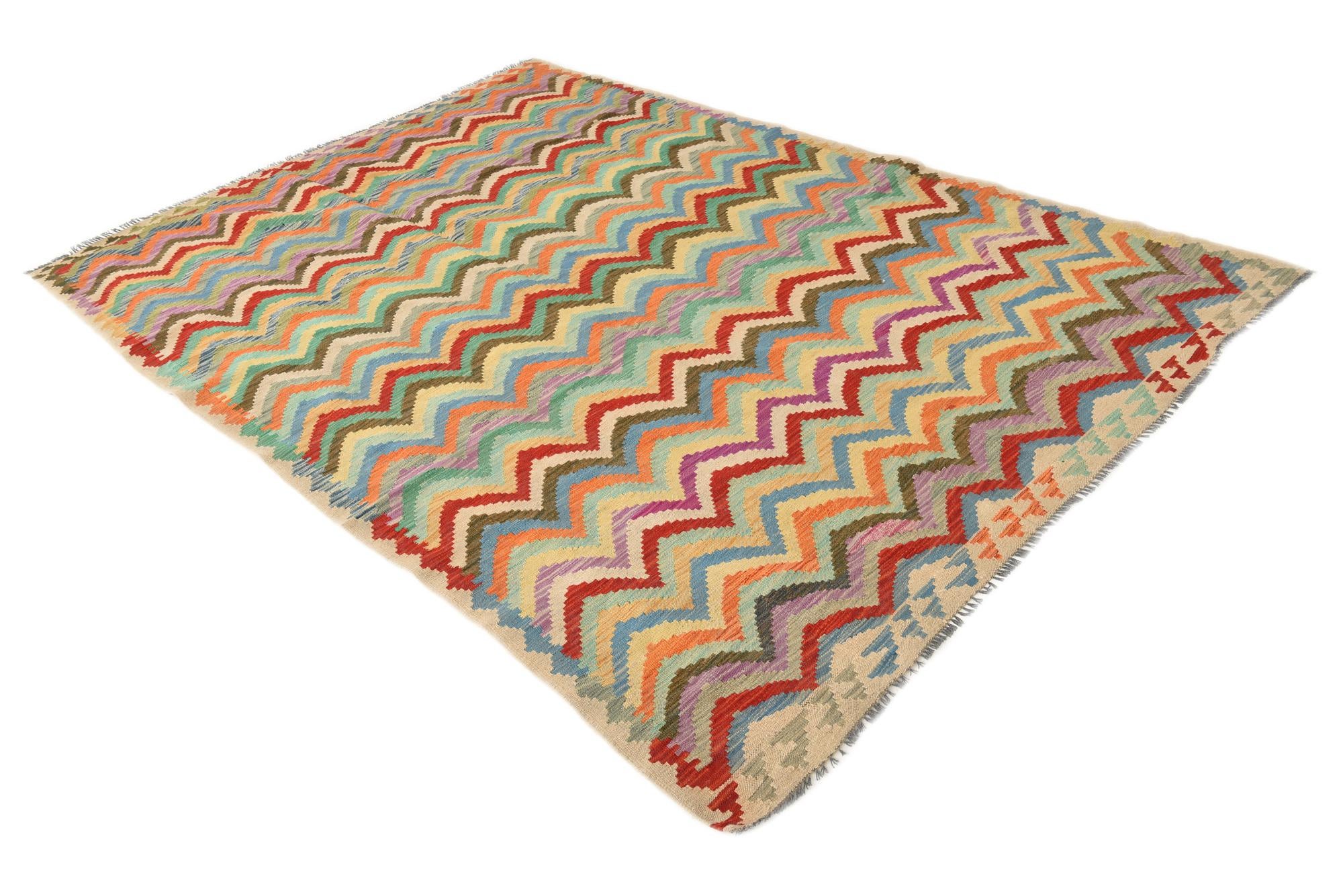 6' 8 x 9' 6 Hand Woven Kilim Modern Wool Rug