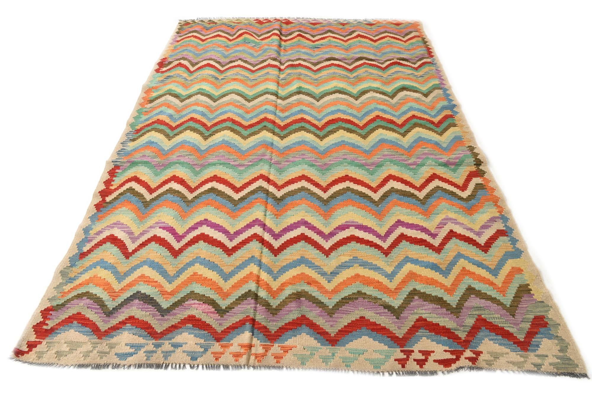 6' 8 x 9' 6 Hand Woven Kilim Modern Wool Rug