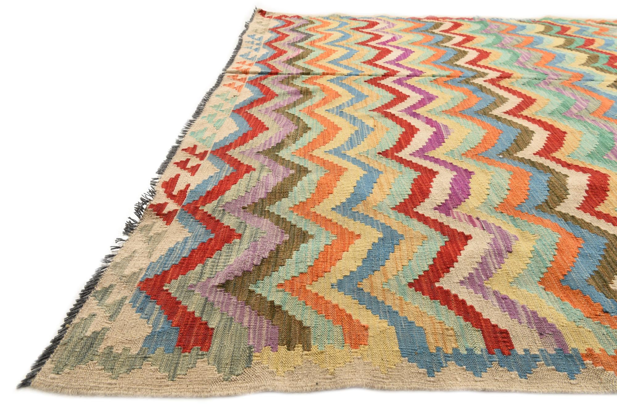 6' 8 x 9' 6 Hand Woven Kilim Modern Wool Rug