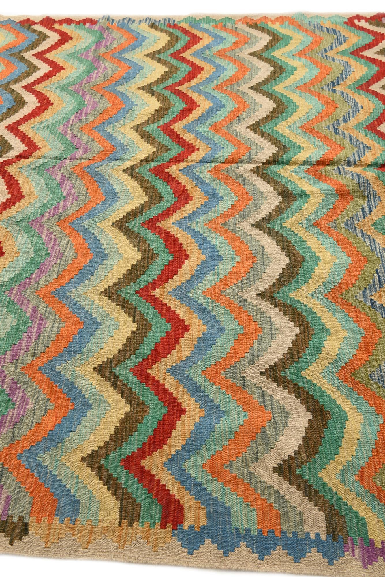 6' 8 x 9' 6 Hand Woven Kilim Modern Wool Rug