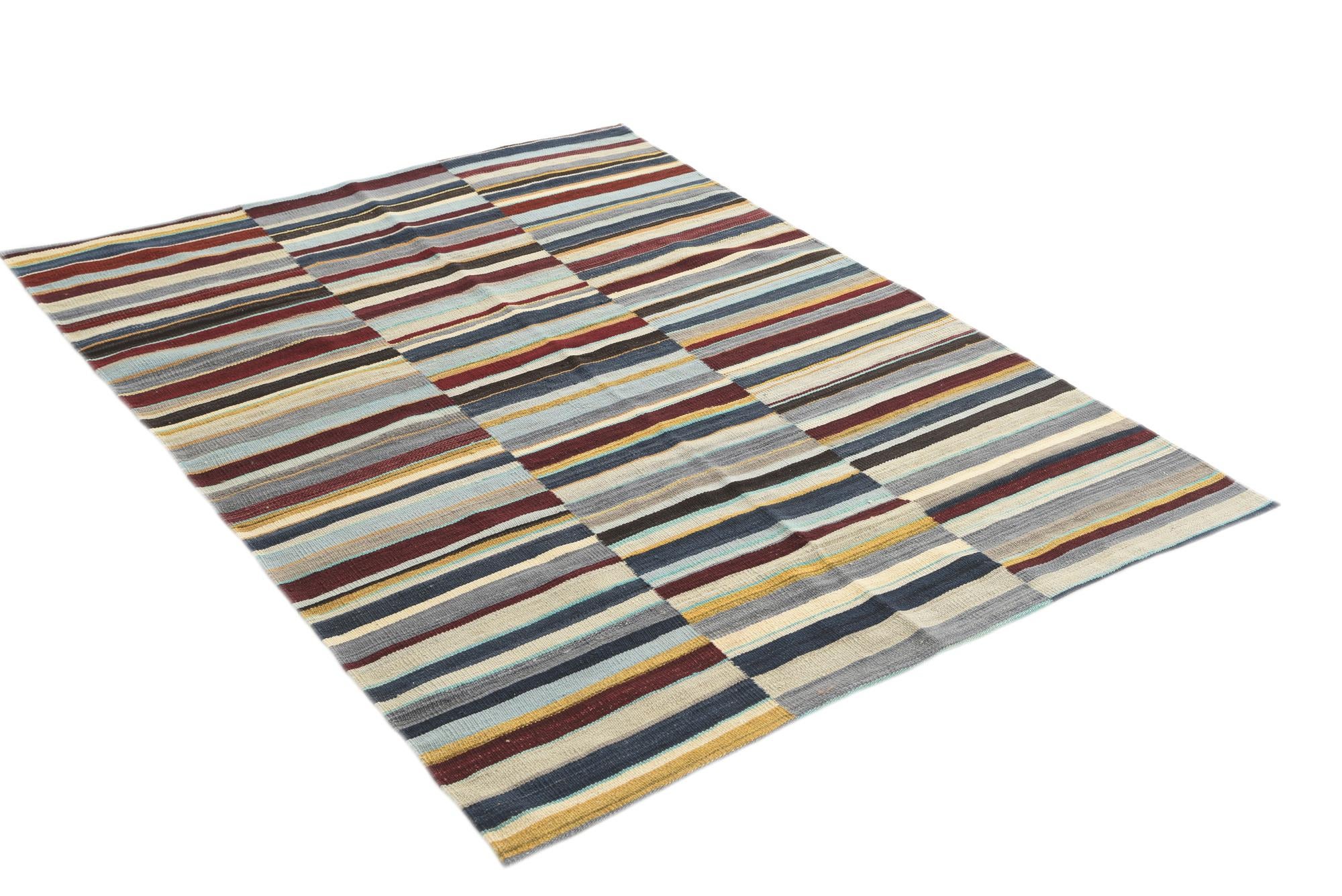 4' 8 x 6' 2 Hand Woven Kilim Modern Wool Rug