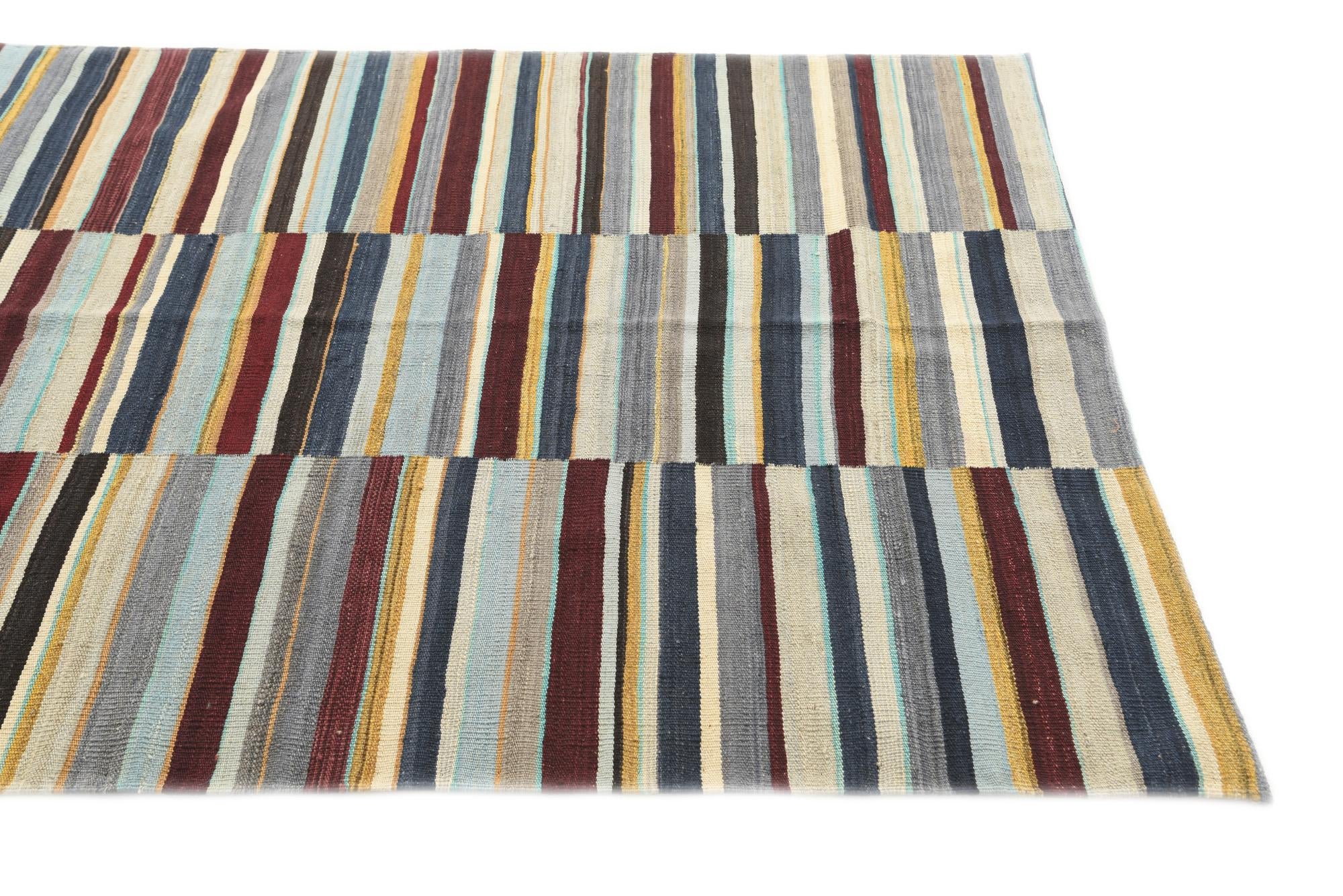 4' 8 x 6' 2 Hand Woven Kilim Modern Wool Rug