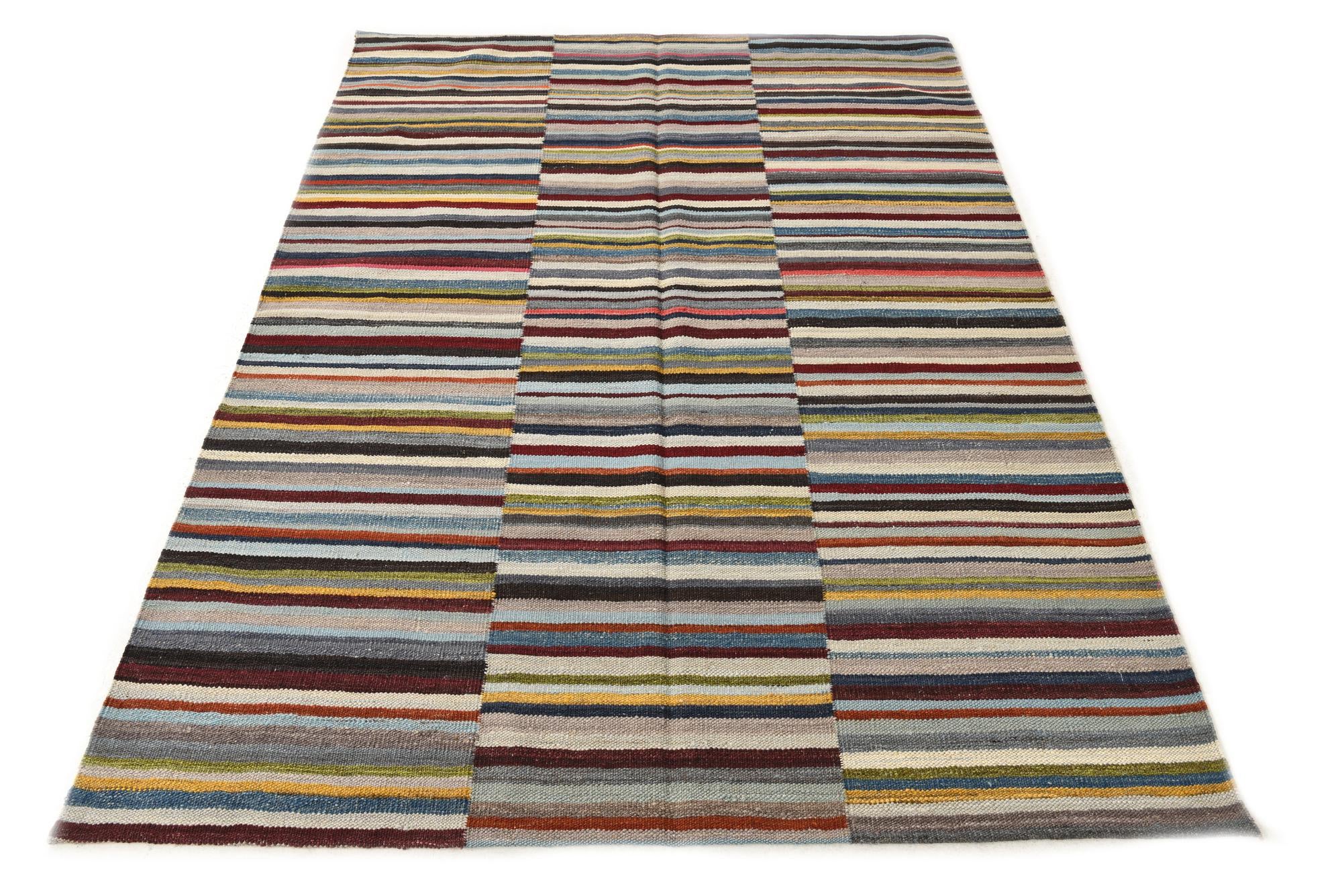 4' 7 x 6' 4 Hand Woven Kilim Modern Wool Rug