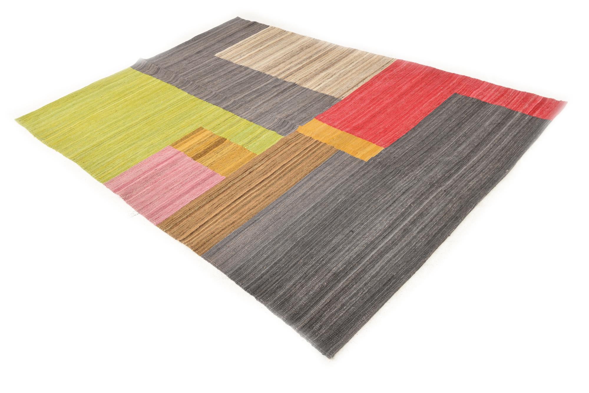 5' 8 x 8' Hand Woven Kilim Modern Wool Rug