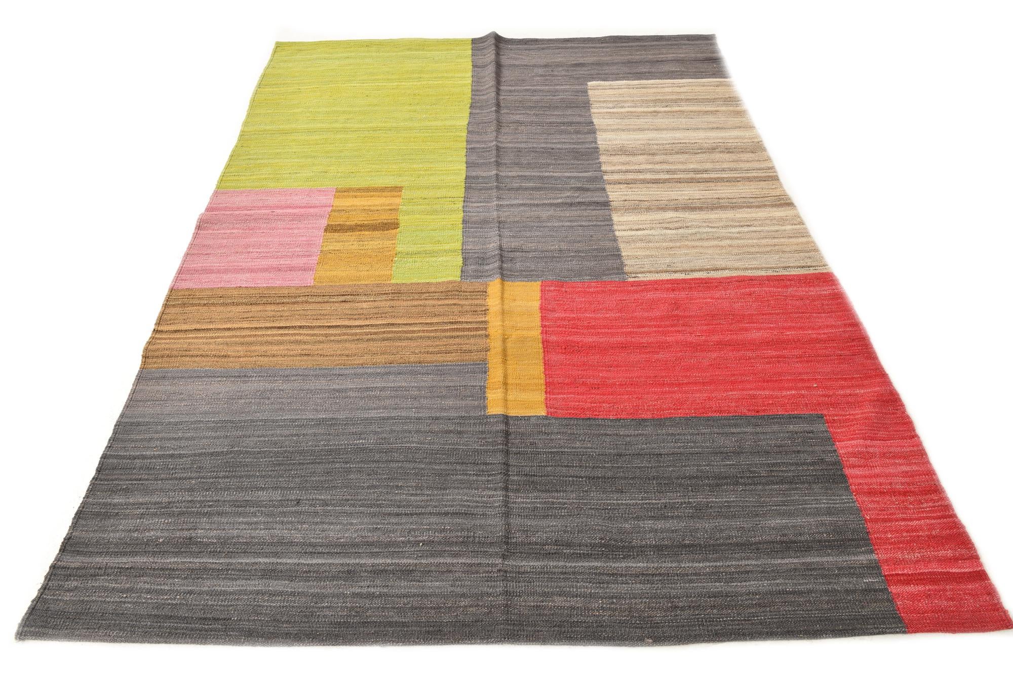5' 8 x 8' Hand Woven Kilim Modern Wool Rug
