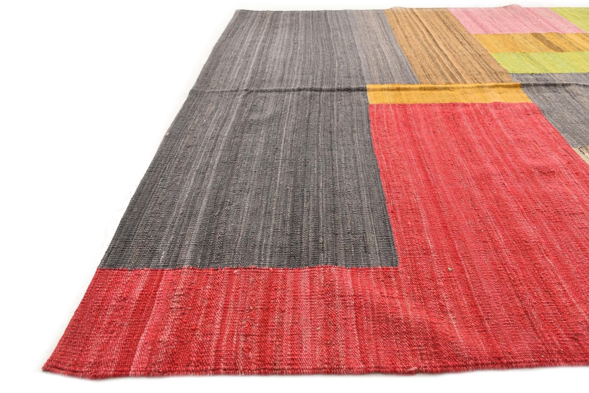 5' 8 x 8' Hand Woven Kilim Modern Wool Rug