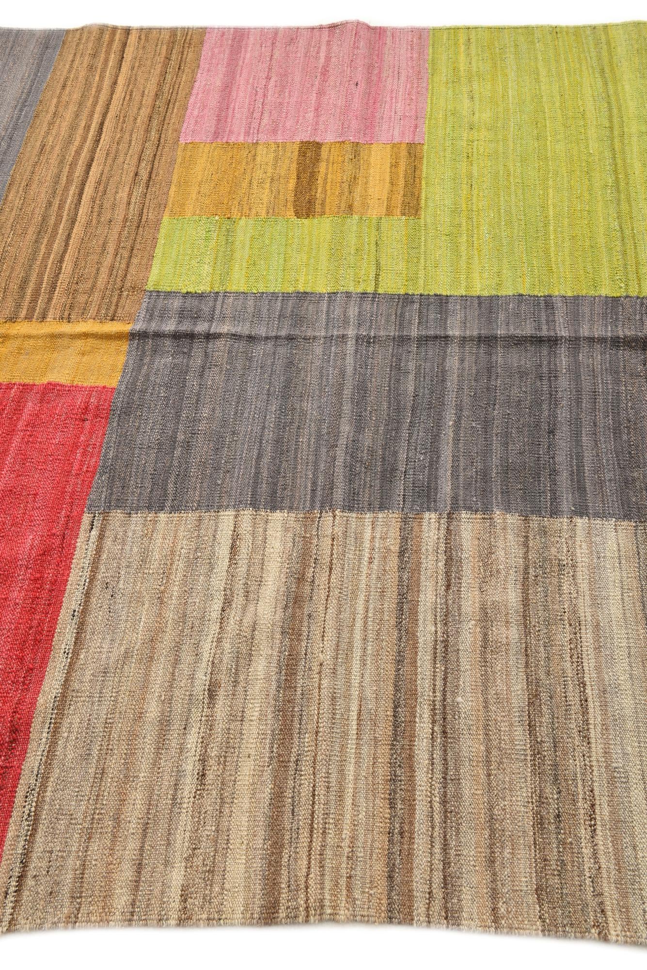 5' 8 x 8' Hand Woven Kilim Modern Wool Rug