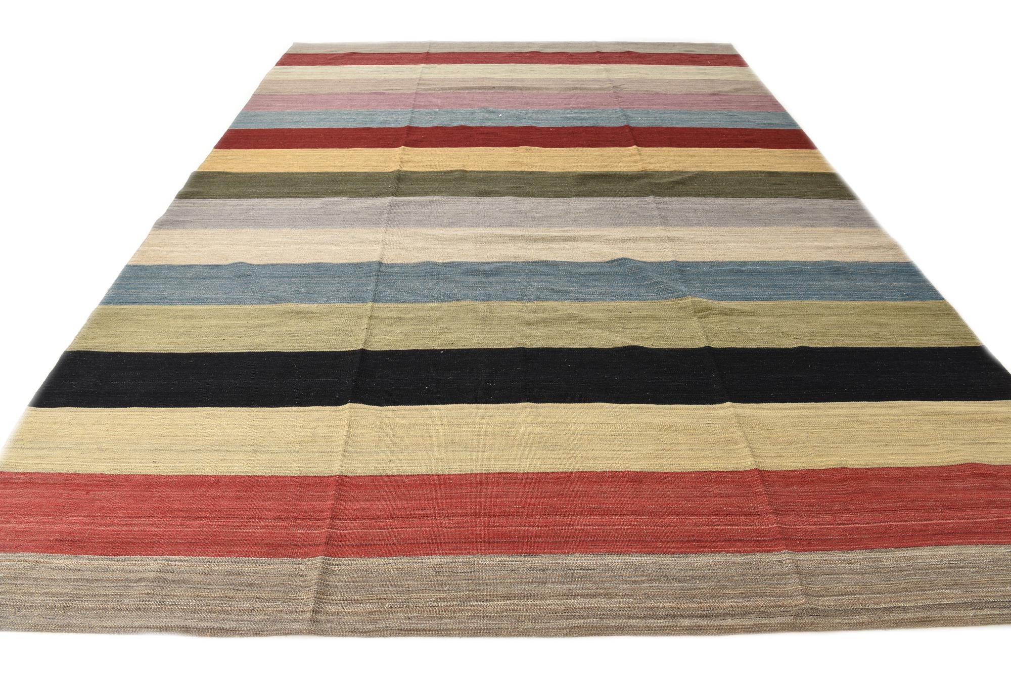 9' 10 x 13' 8 Hand Woven Kilim Modern Wool Rug