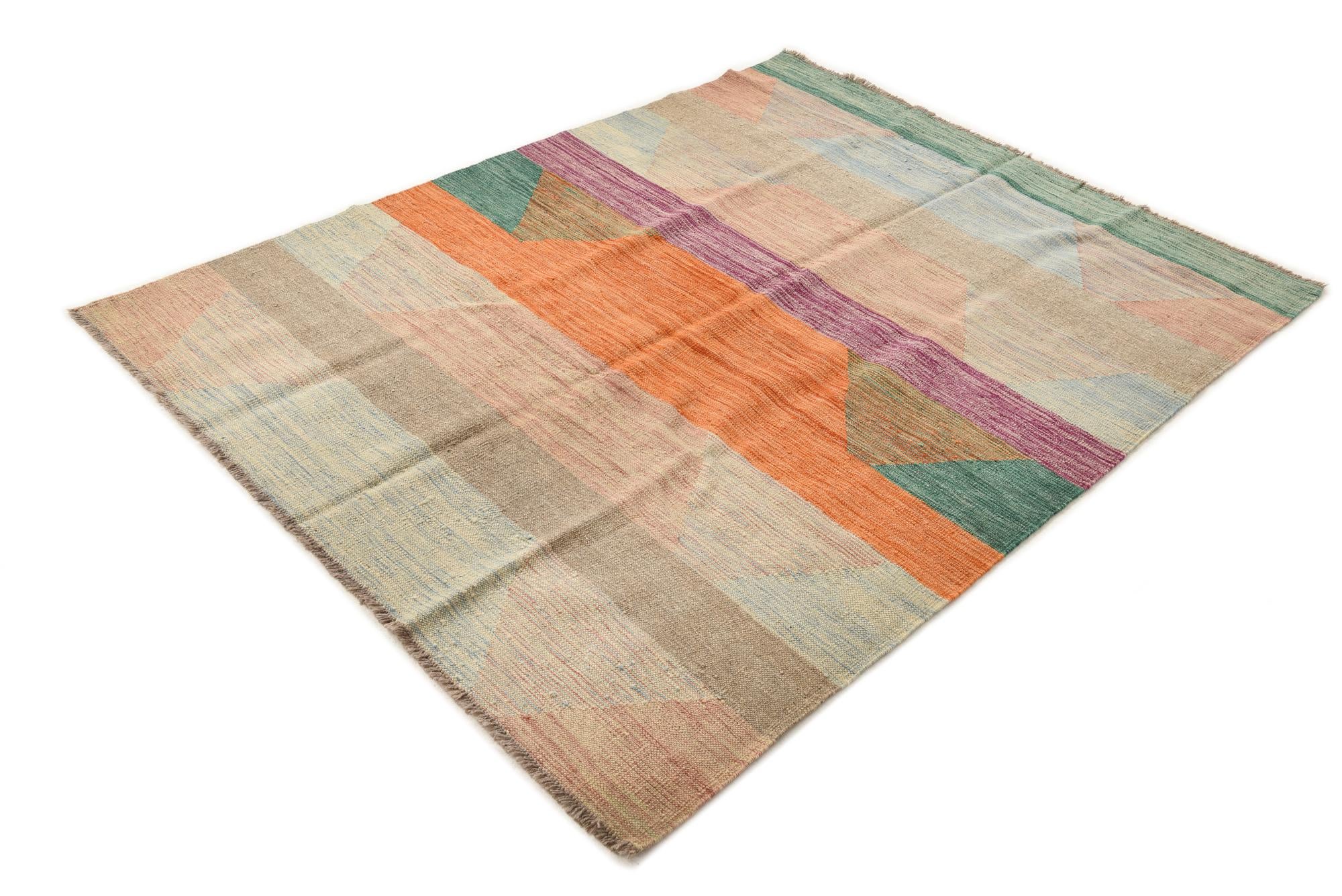 4' 11 x 7' 7 Hand Woven Kilim Modern Wool Rug