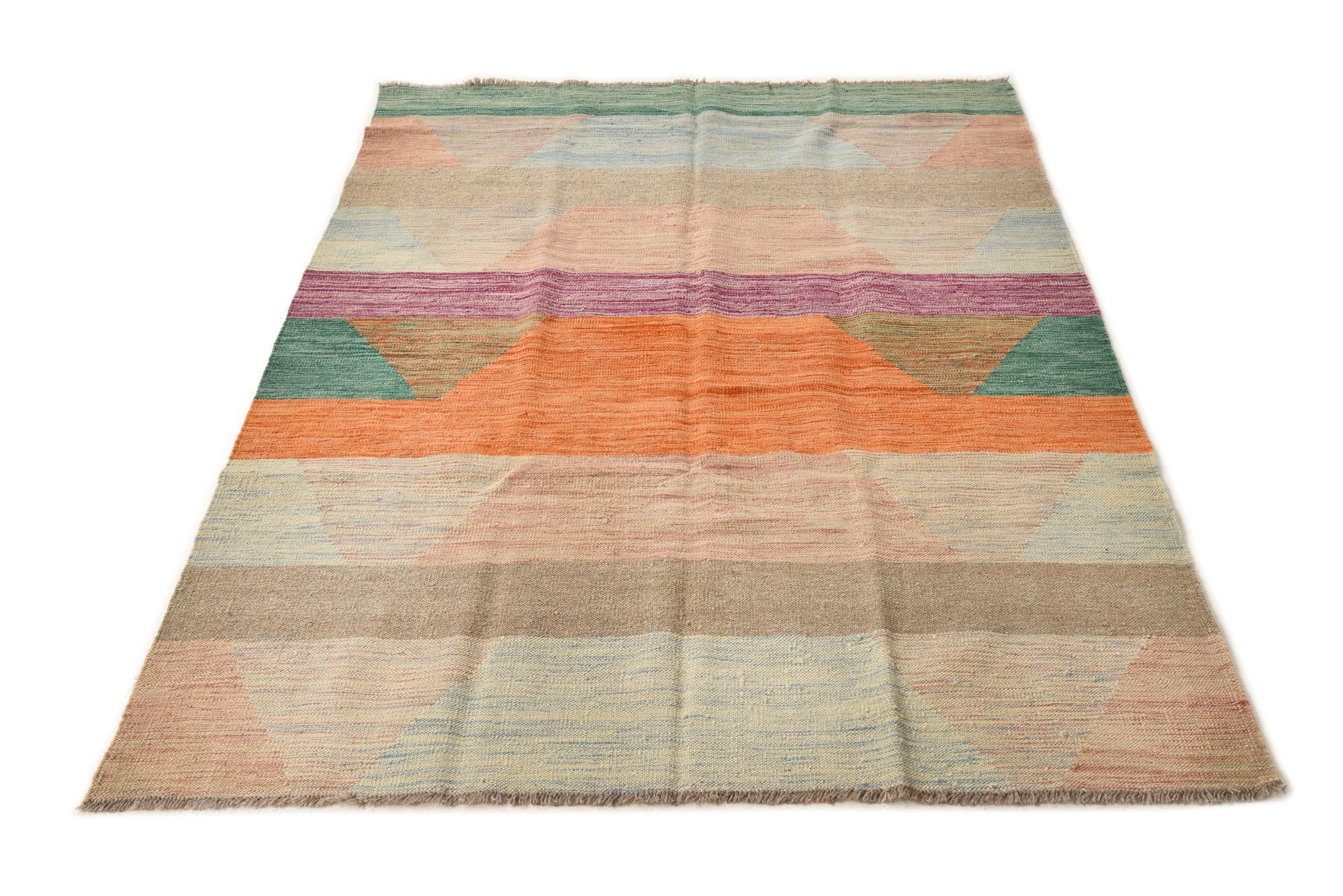 4' 11 x 7' 7 Hand Woven Kilim Modern Wool Rug