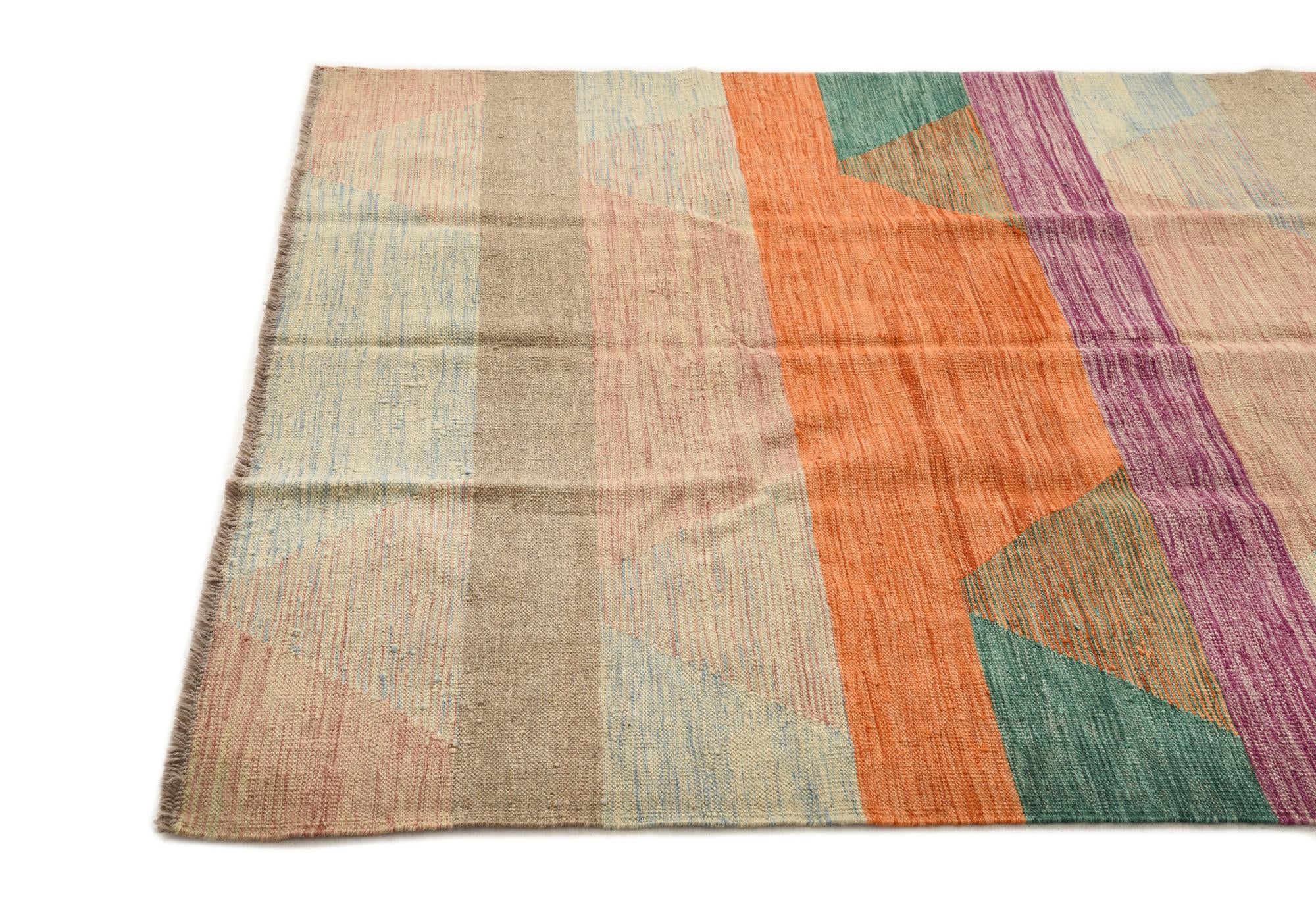 4' 11 x 7' 7 Hand Woven Kilim Modern Wool Rug