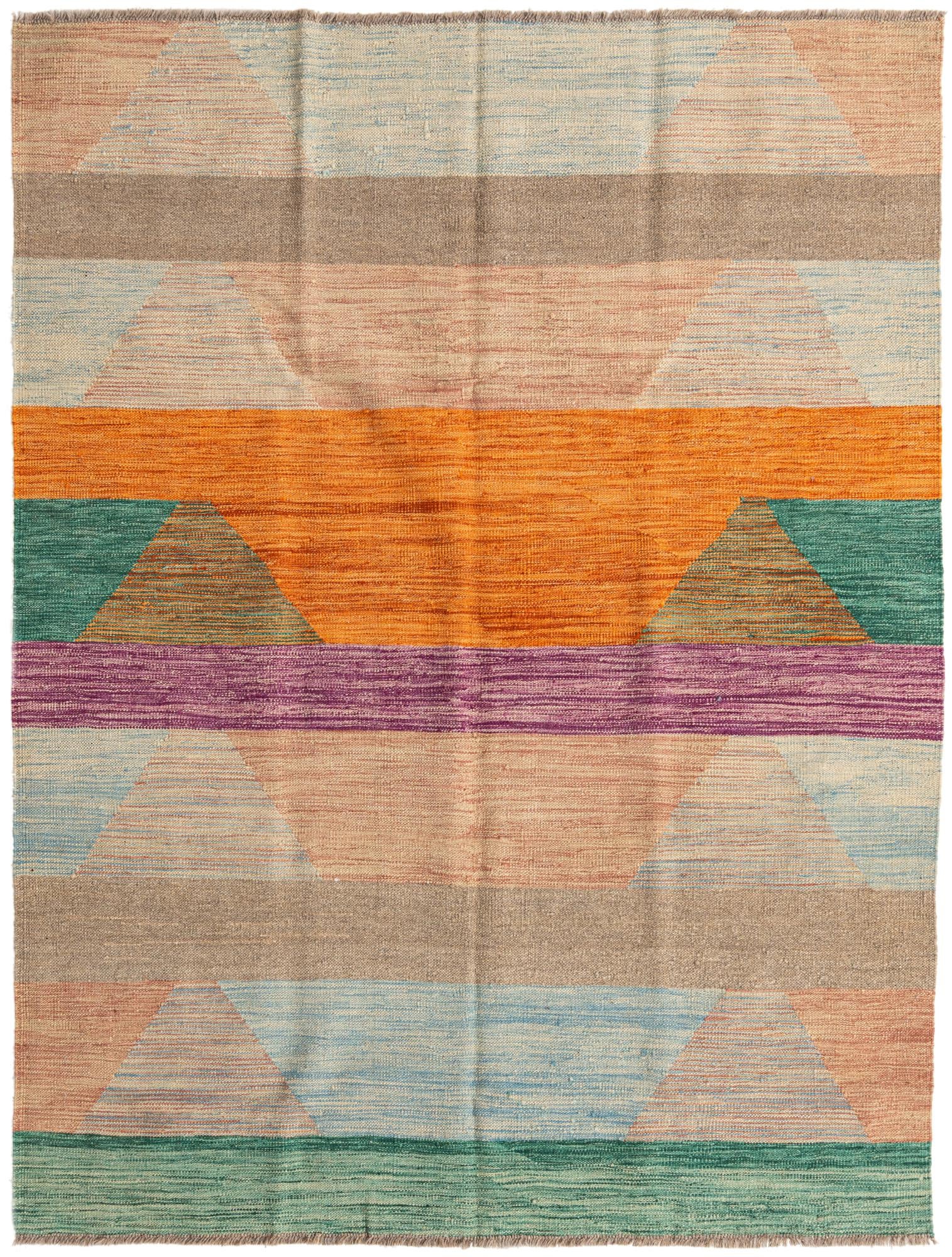 4' 11 x 7' 7 Hand Woven Kilim Modern Wool Rug