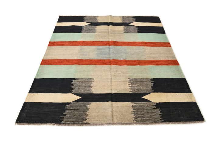 5' 1 x 6' 7 Hand Woven Kilim Modern Wool Rug