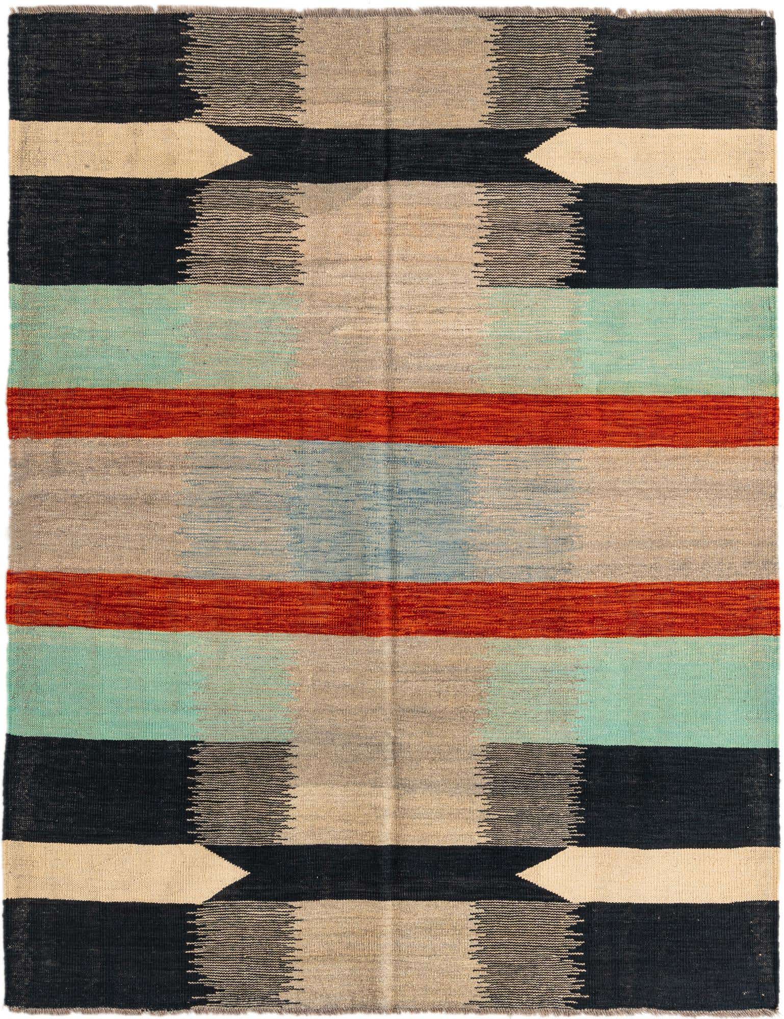 5' 1 x 6' 7 Hand Woven Kilim Modern Wool Rug