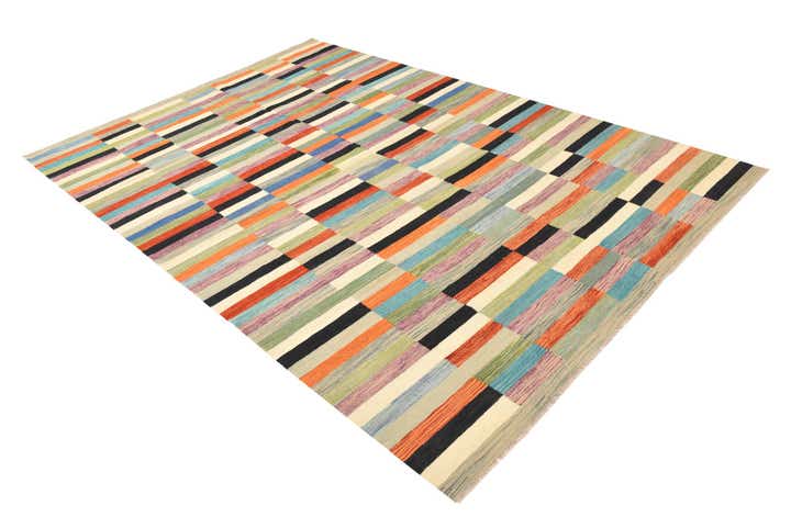 6' 6 x 9' 9 Hand Woven Kilim Modern Wool Rug