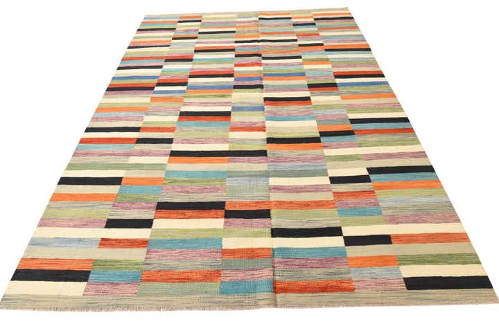 6' 6 x 9' 9 Hand Woven Kilim Modern Wool Rug