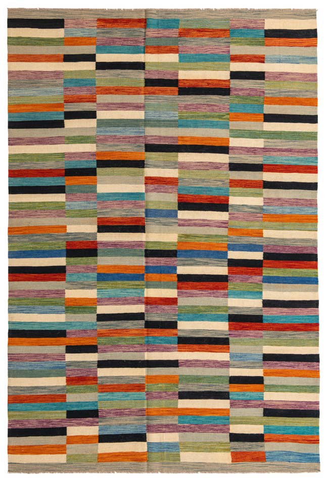Detail image of 6' 6 x 9' 9 Hand Woven Kilim Modern Wool Rug