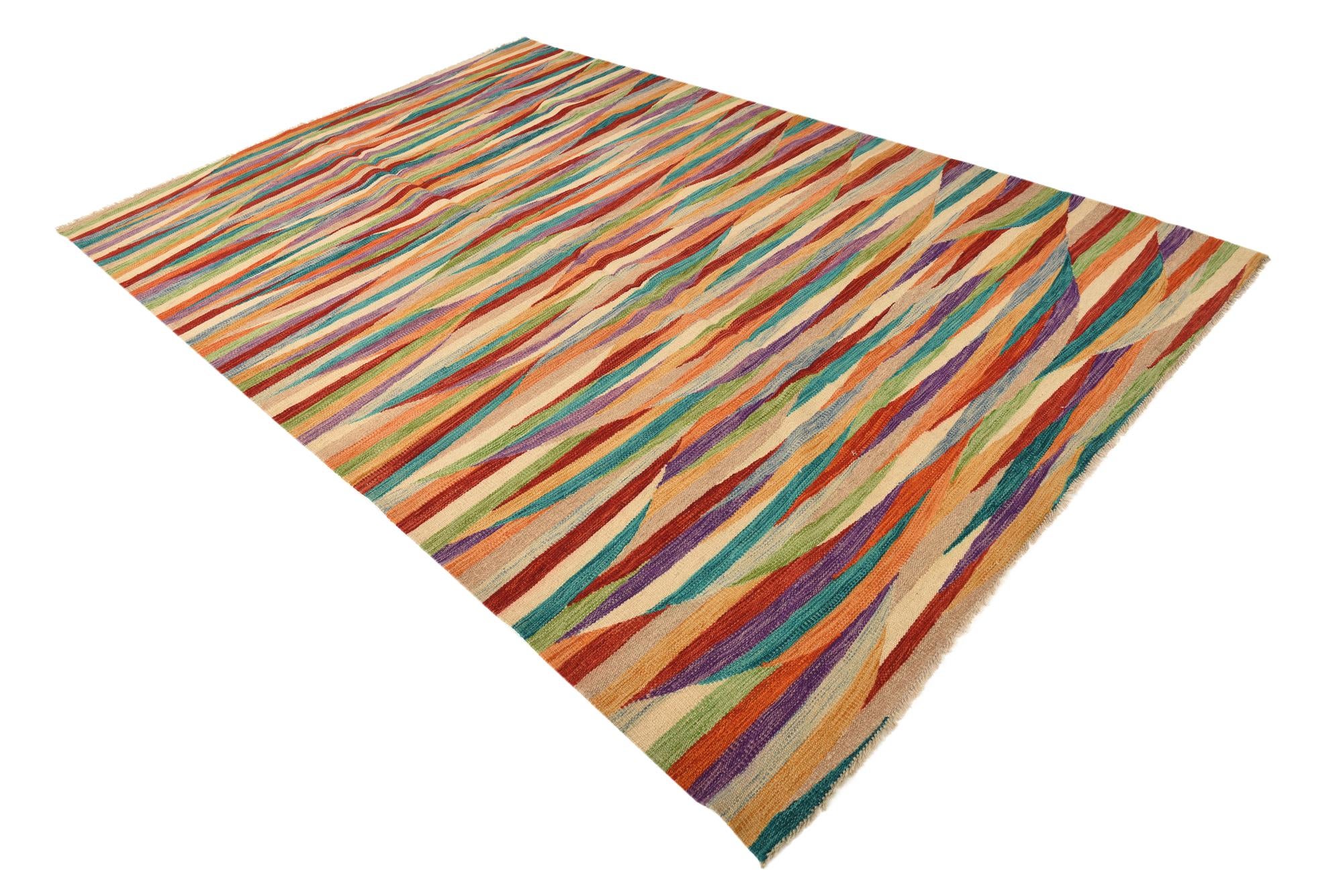 6' 7 x 10' Hand Woven Kilim Modern Wool Rug