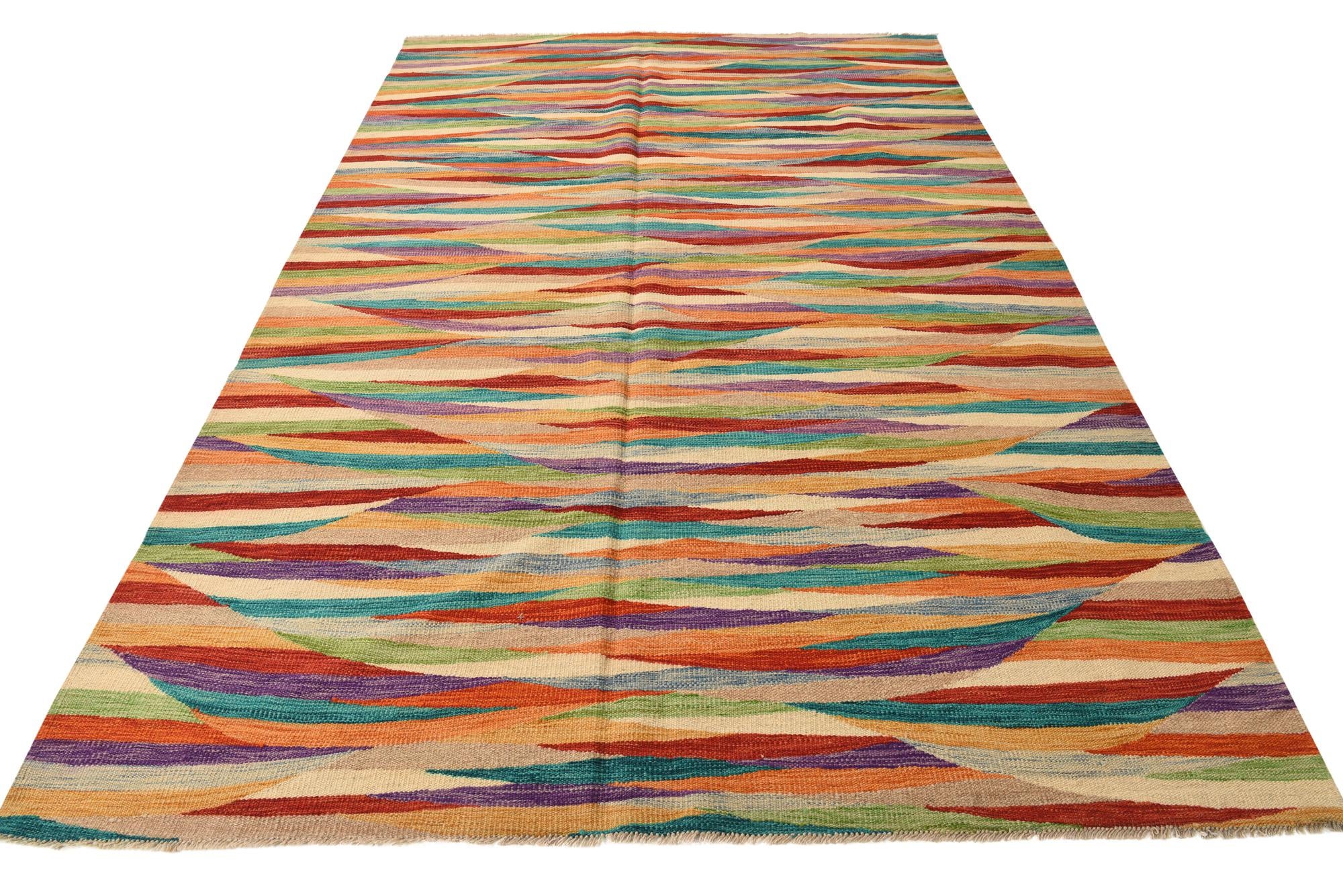 6' 7 x 10' Hand Woven Kilim Modern Wool Rug