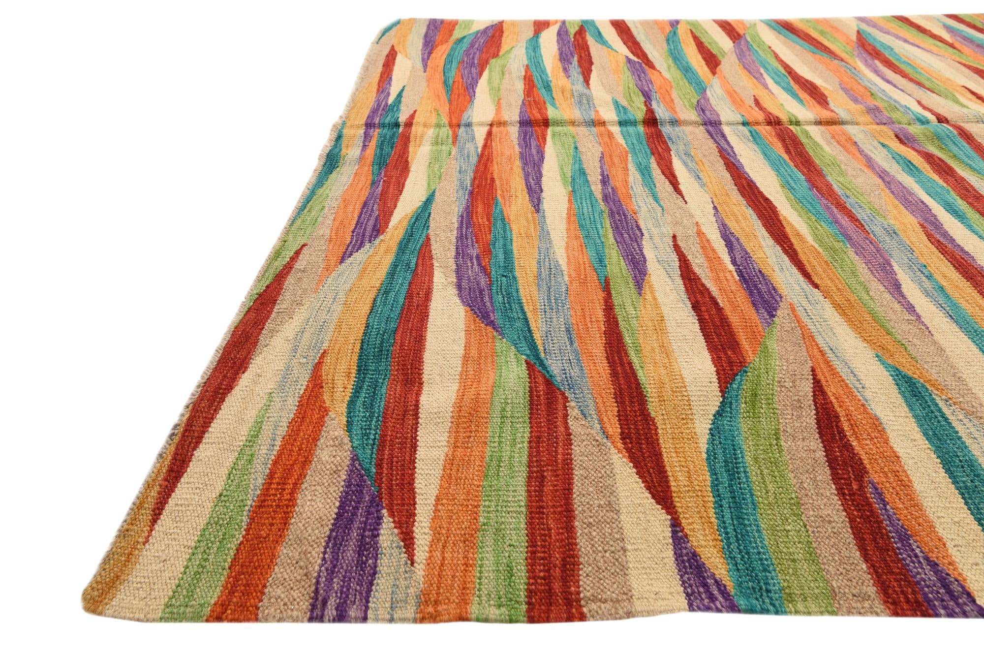 6' 7 x 10' Hand Woven Kilim Modern Wool Rug