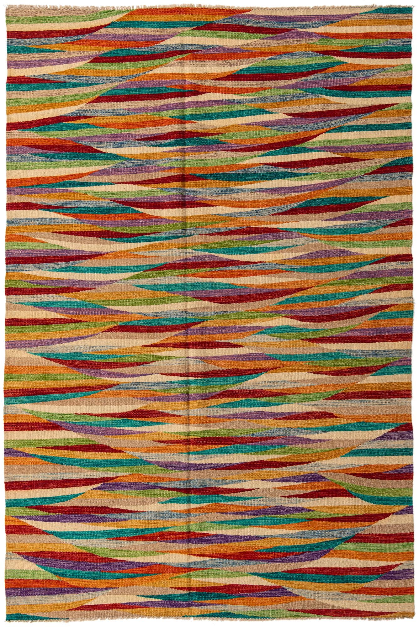 6' 7 x 10' Hand Woven Kilim Modern Wool Rug