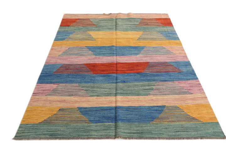 5' x 6' 6 Hand Woven Kilim Modern Wool Rug