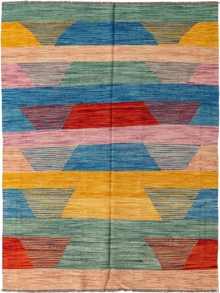 5' x 6' 6 Hand Woven Kilim Modern Wool Rug