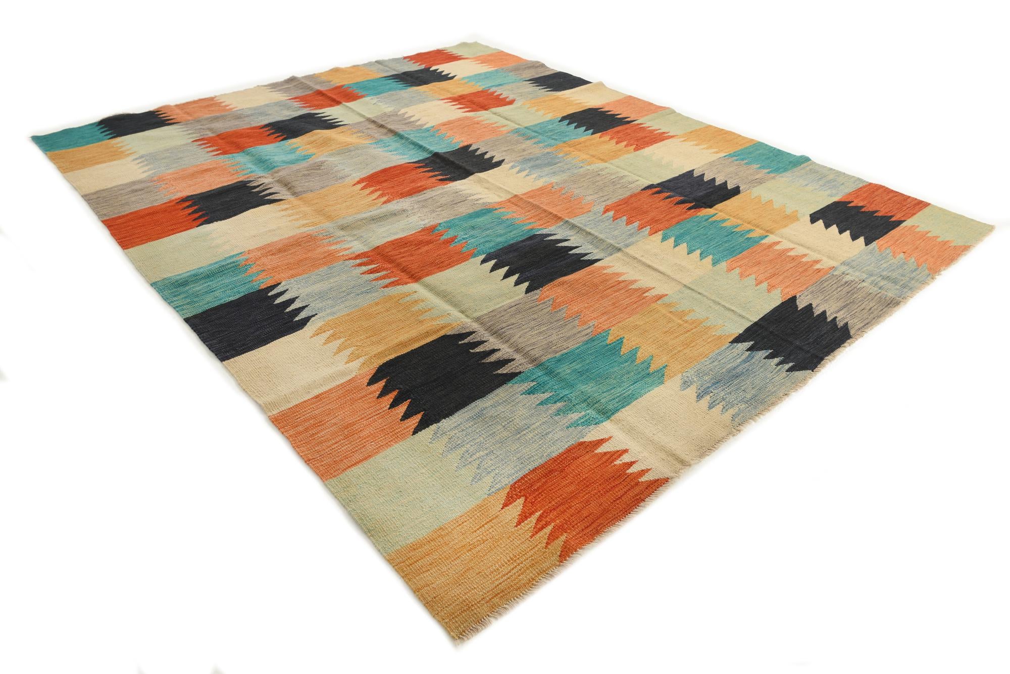 8' 1 x 9' 9 Hand Woven Kilim Modern Wool Rug