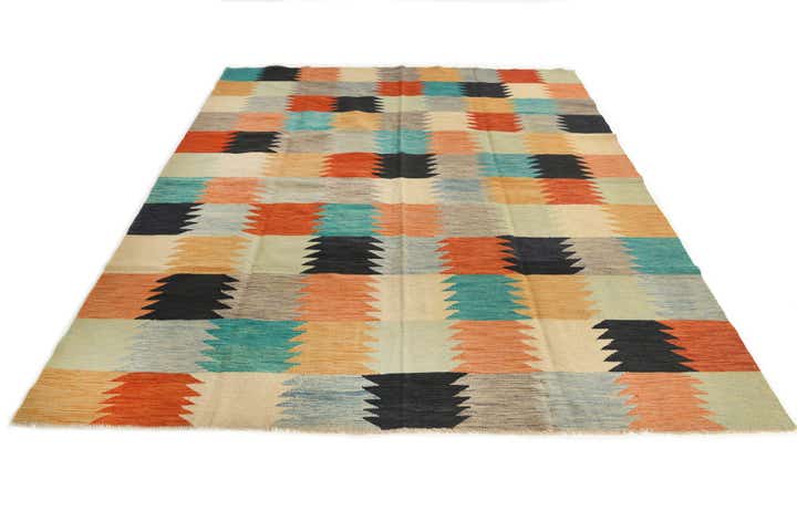 8' 1 x 9' 9 Hand Woven Kilim Modern Wool Rug