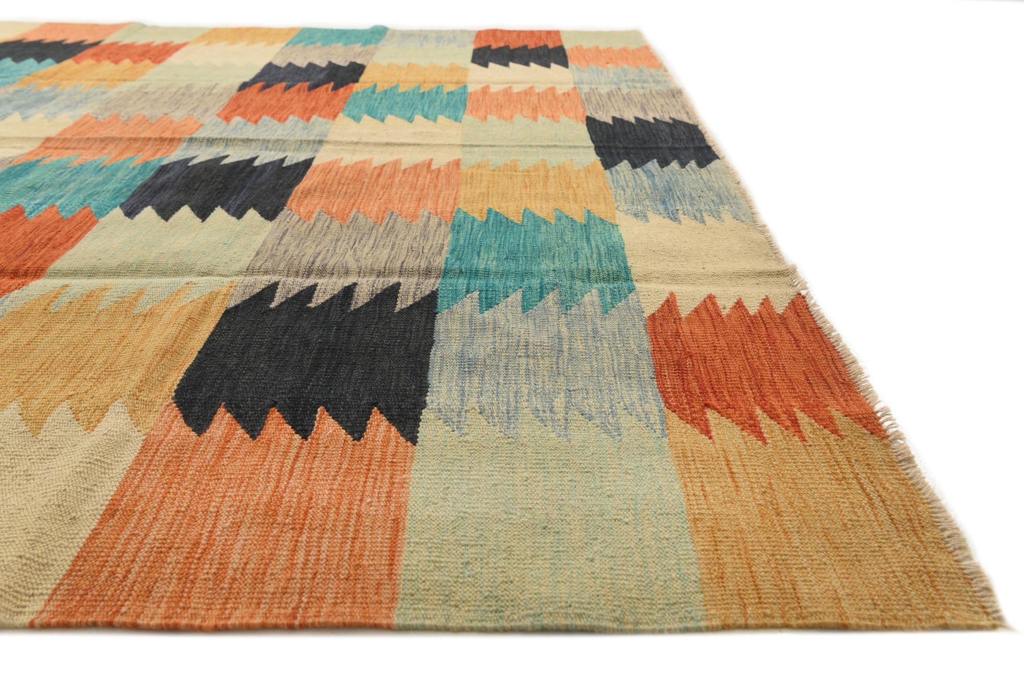 8' 1 x 9' 9 Hand Woven Kilim Modern Wool Rug
