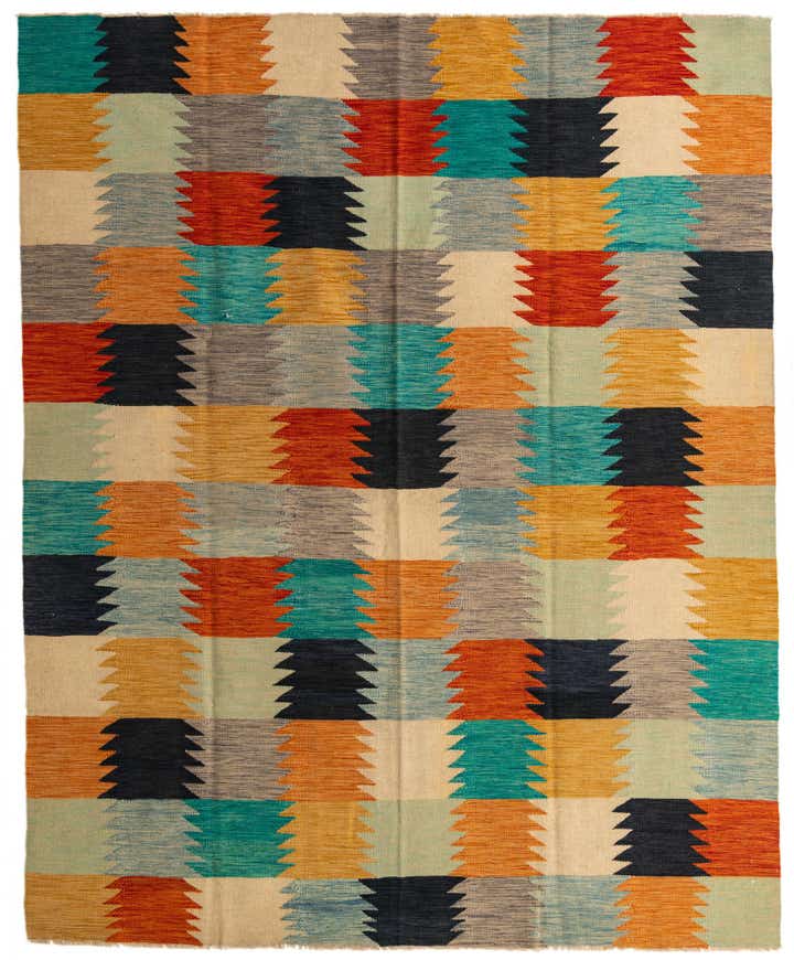 8' 1 x 9' 9 Hand Woven Kilim Modern Wool Rug