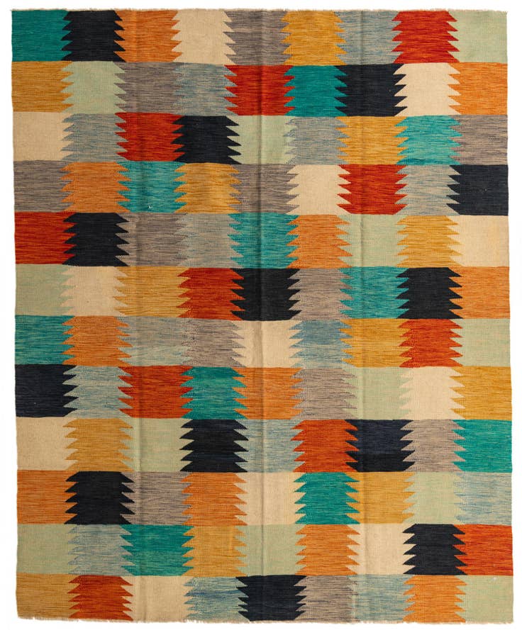 Detail image of 8' 1 x 9' 9 Hand Woven Kilim Modern Wool Rug